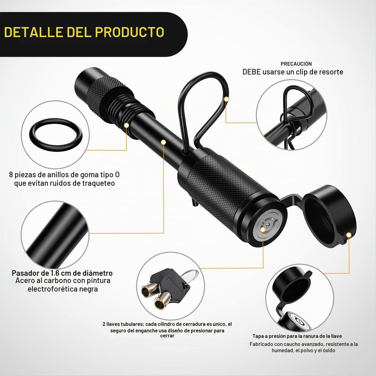 Pin de Bloqueo para Remolque Nilight Extra Largo Antirrobo 5/8 Pulgadas 3.25 Pulgadas para Receptor de 2-2.5 Pulgadas