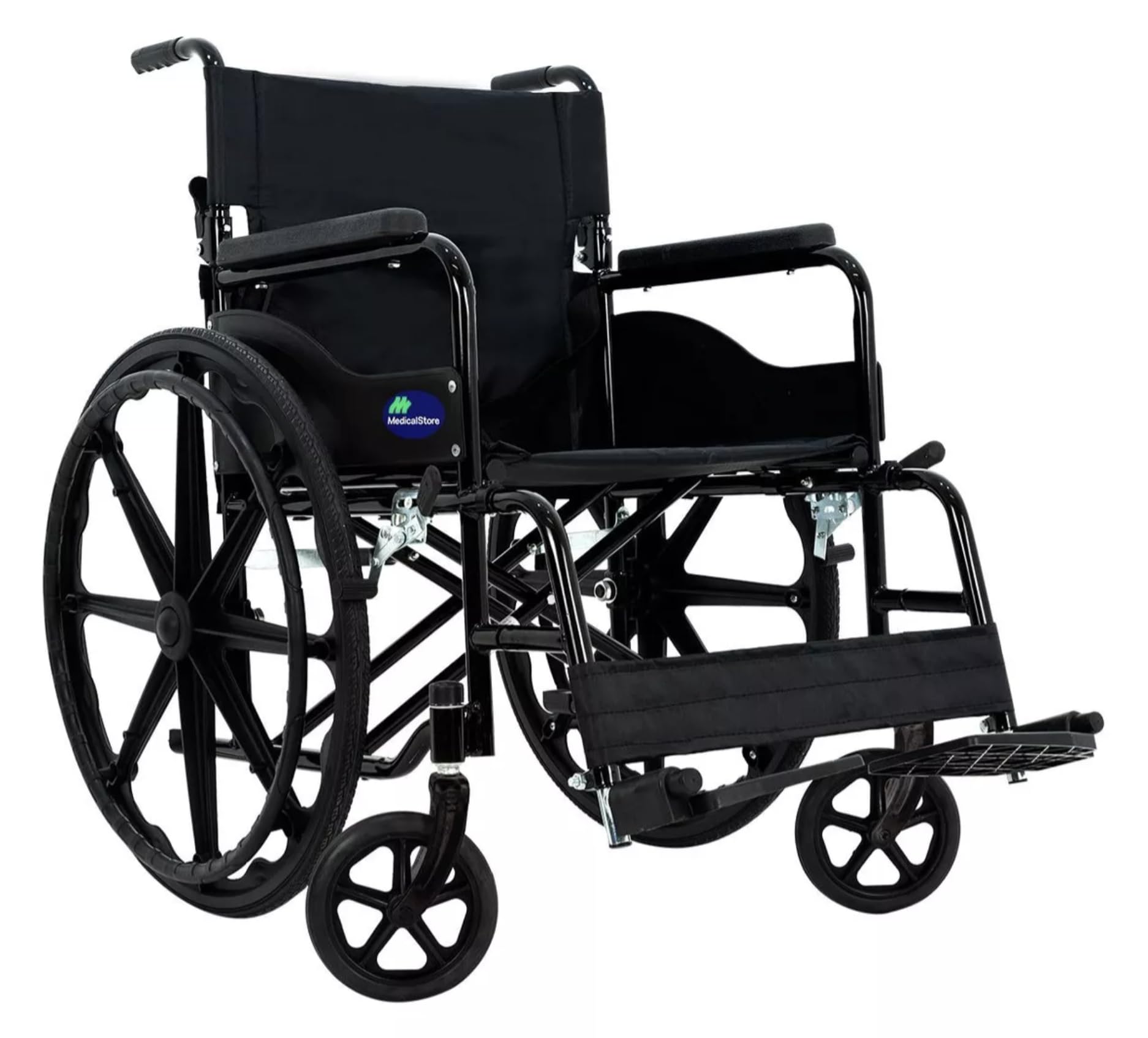 Silla De Ruedas Medical Store Negra Todo Terreno Plegable Con Freno De Mano Adulto Mayor