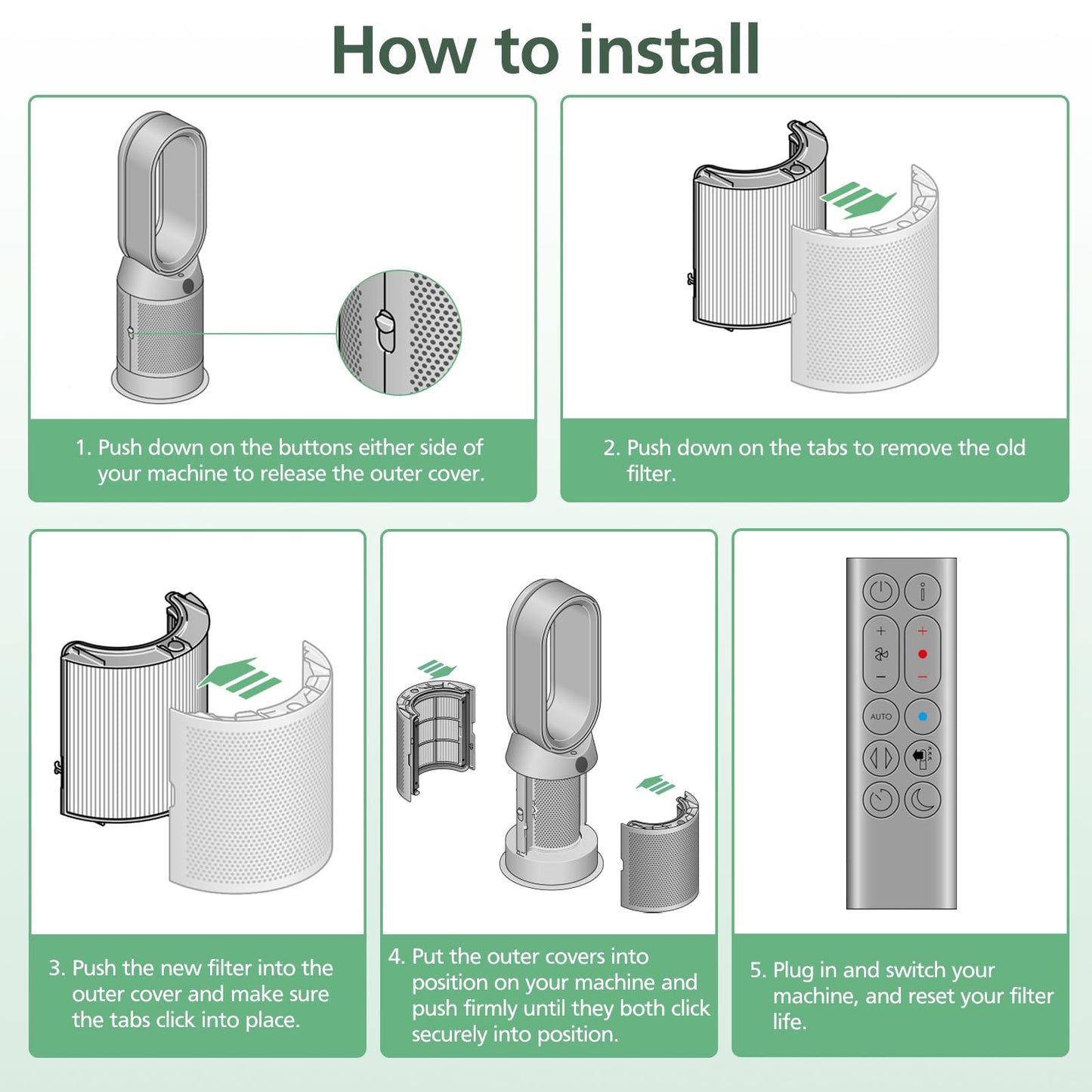 Filtro de repuesto 2 en 1 para Dyson PH01 HP07 HP10 TP07 TP10 TP09 HP09 HP06 TP06 Purificador de aire 360 Combi Glass HEPA + ventilador de carbono puro fresco y humidificador.