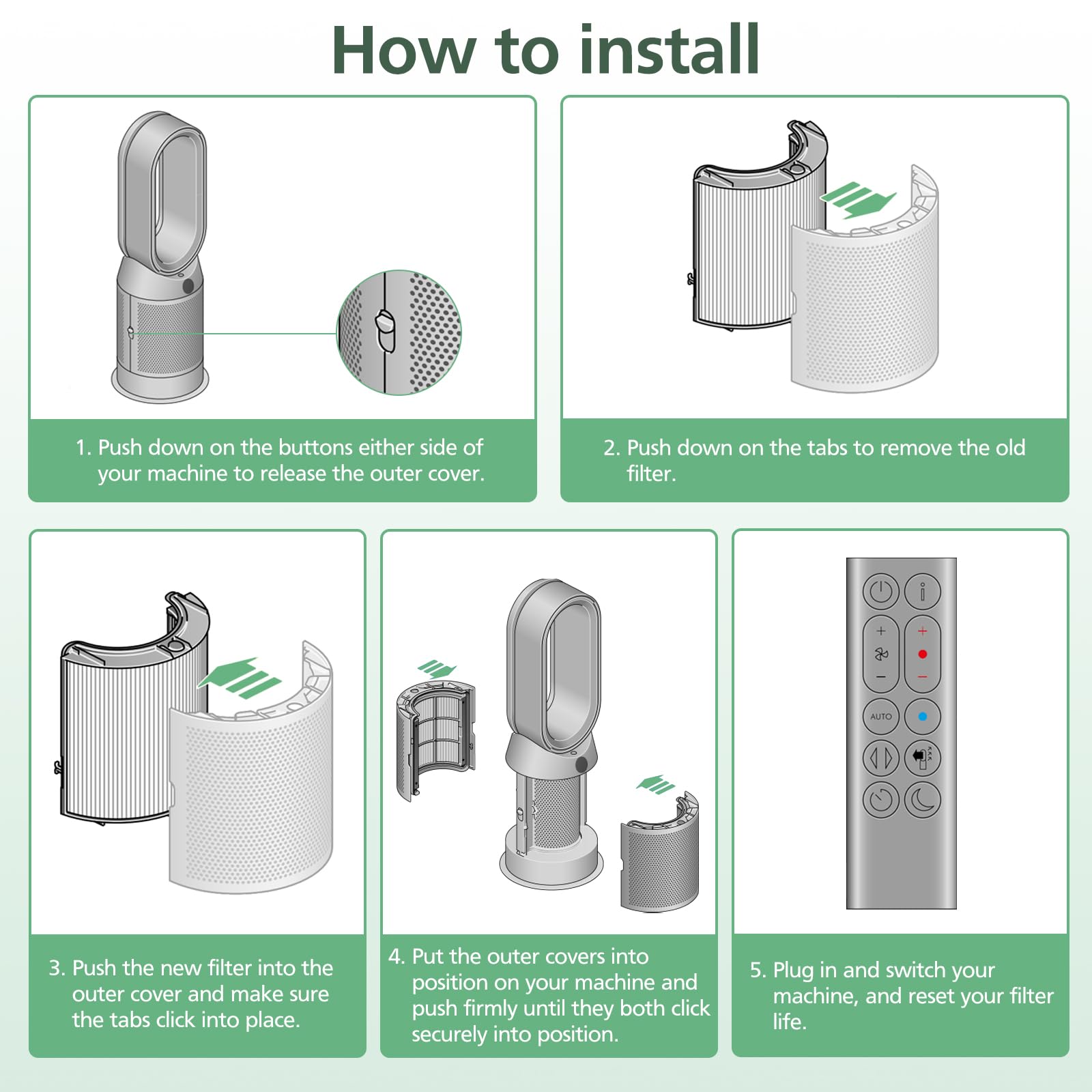 Filtro de repuesto 2 en 1 para Dyson PH01 HP07 HP10 TP07 TP10 TP09 HP09 HP06 TP06 Purificador de aire 360 Combi Glass HEPA + ventilador de carbono puro fresco y humidificador.