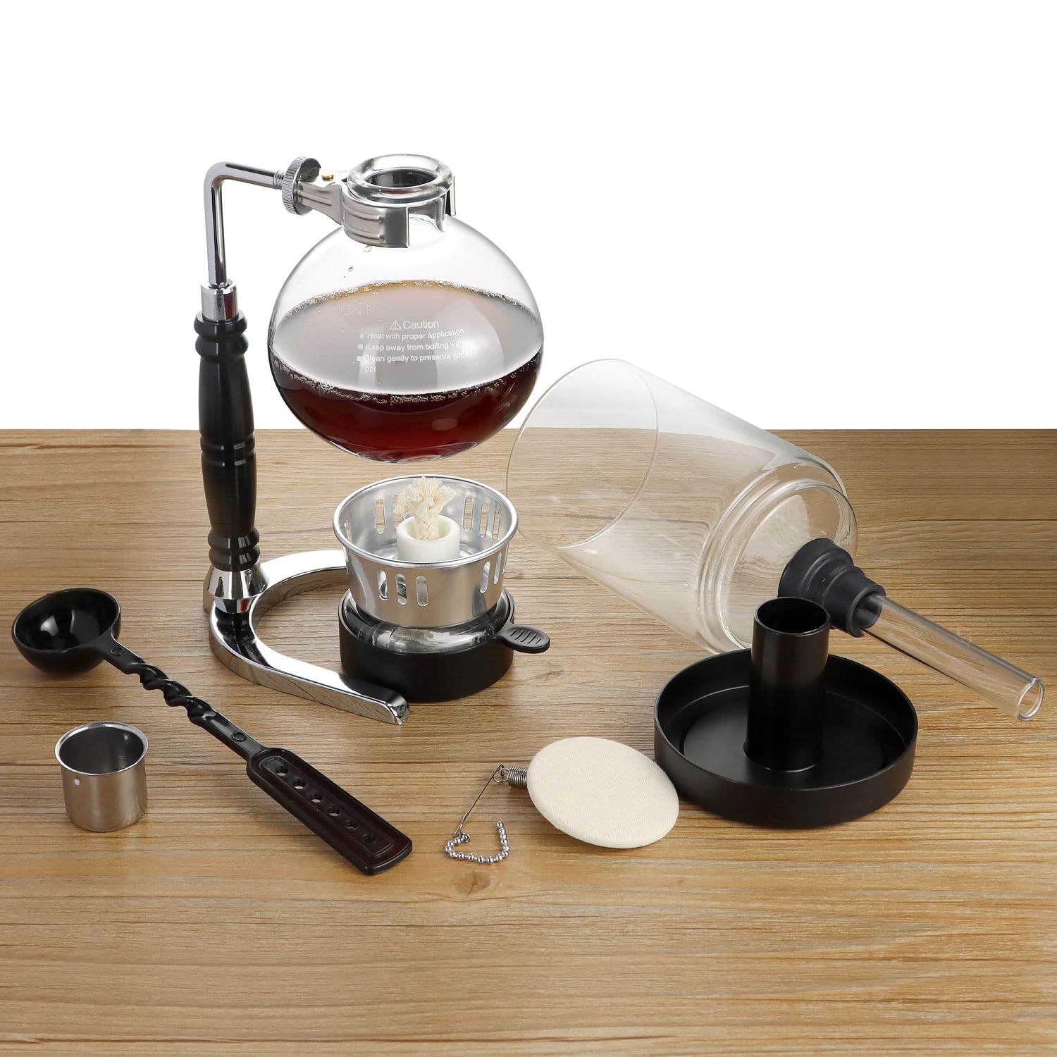 Cafetera de Sifón QWORK Borosilicato Transparente con Abrazadera Regulable