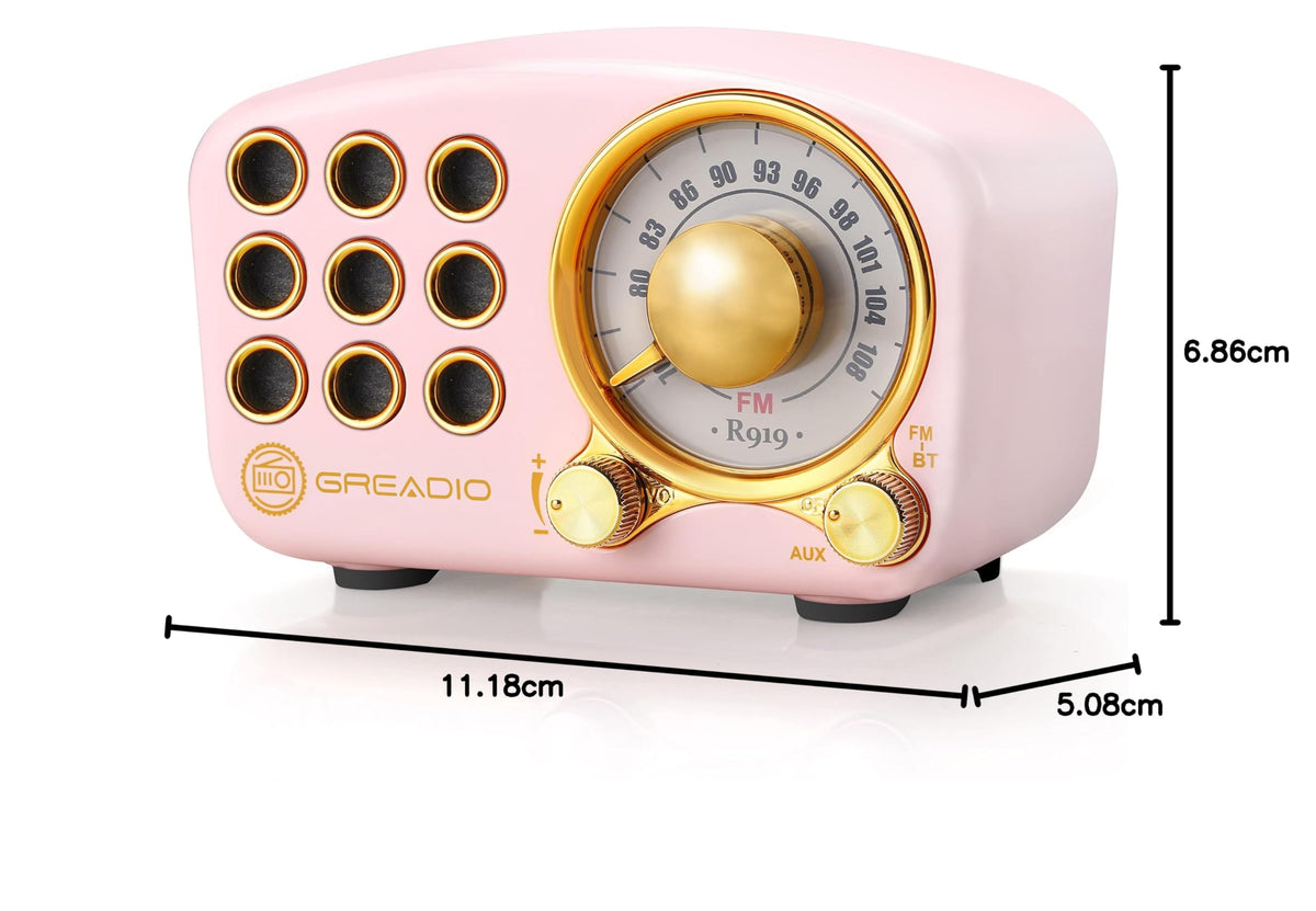 Altavoz Bluetooth Retro Greadio Rosa con Radio FM y Mejora de Graves