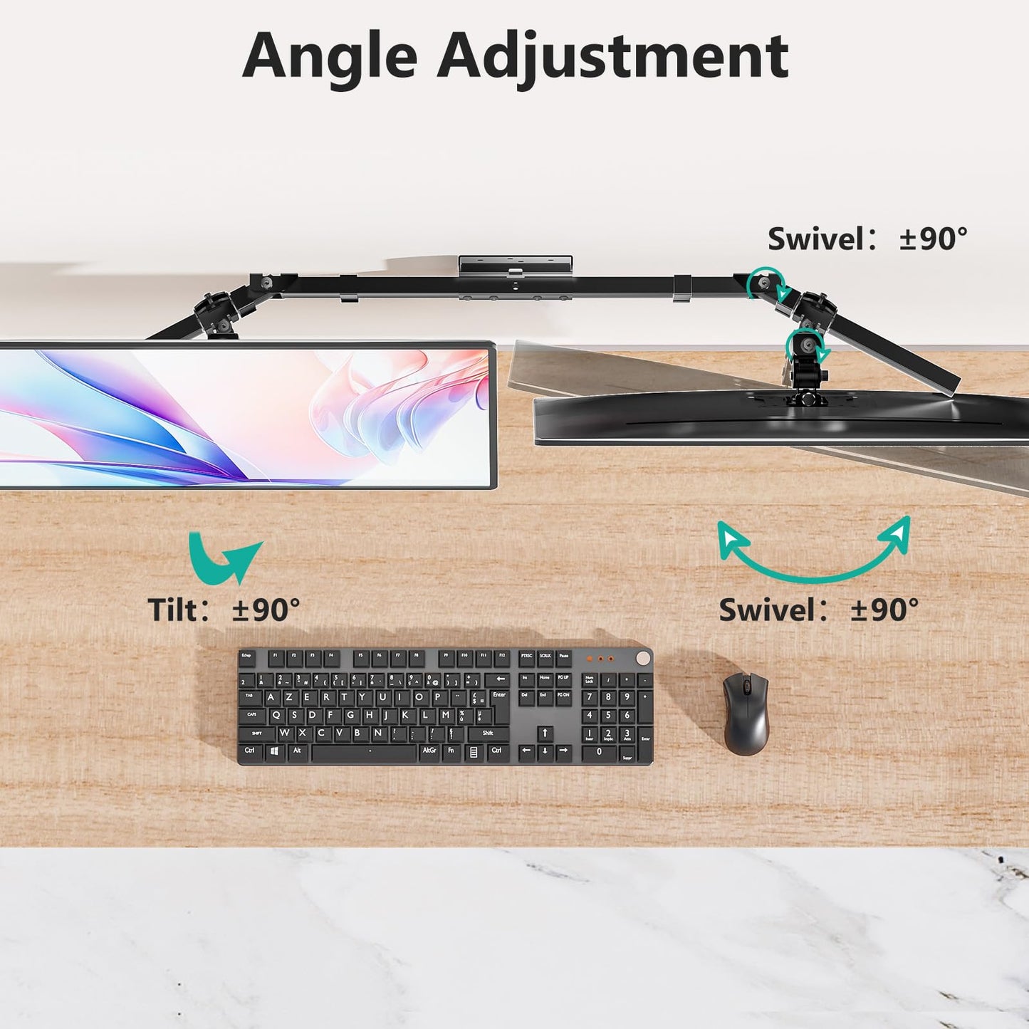 Soporte para Monitor WALI Negro Ajustable Ultraancho para 2 Pantallas