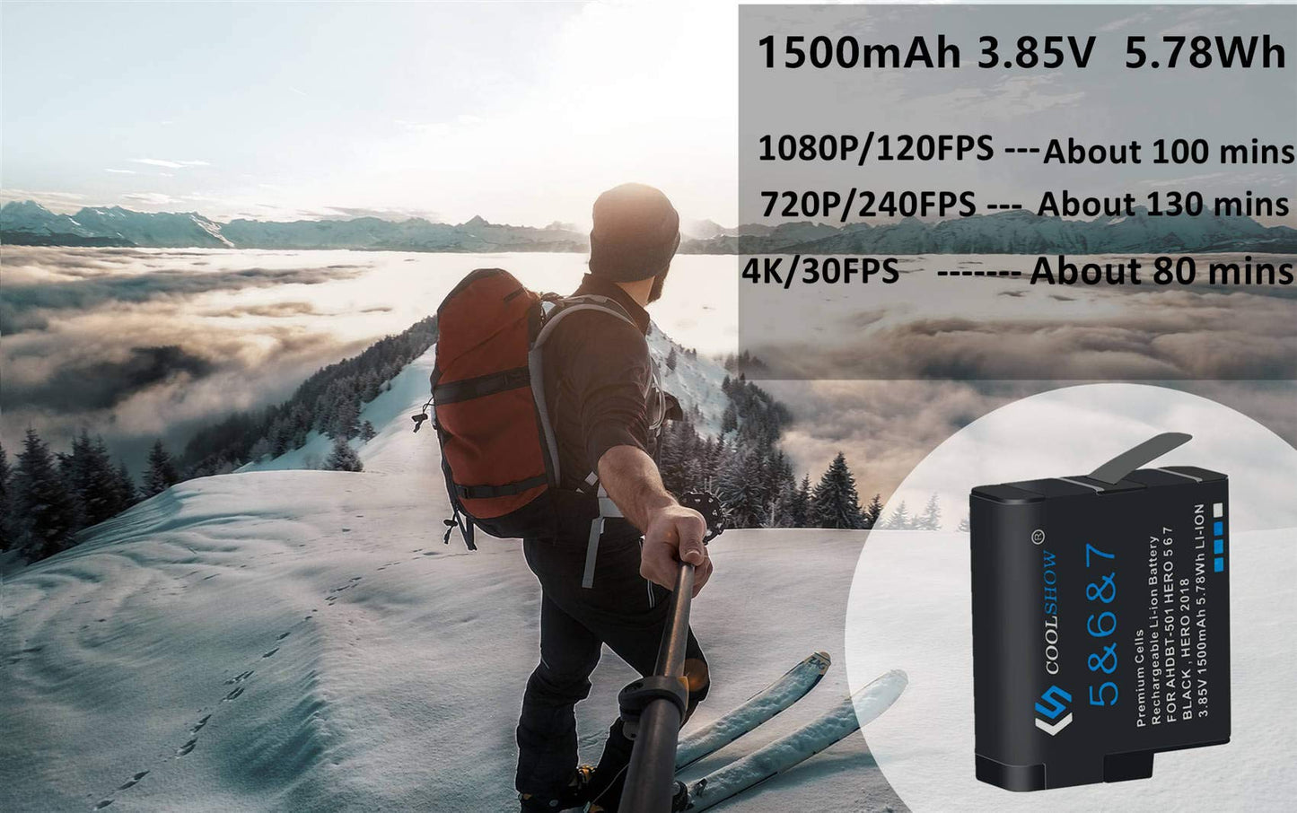 COOLSHOW Hero 7 6 5 Batería de repuesto (2 paquetes) y Triple Hero 7 Cargador compatible con GoPro Hero 7 Negro, Hero 6 Black, Hero 5 Black, Hero 2018 y cargador compatible con Hero 8