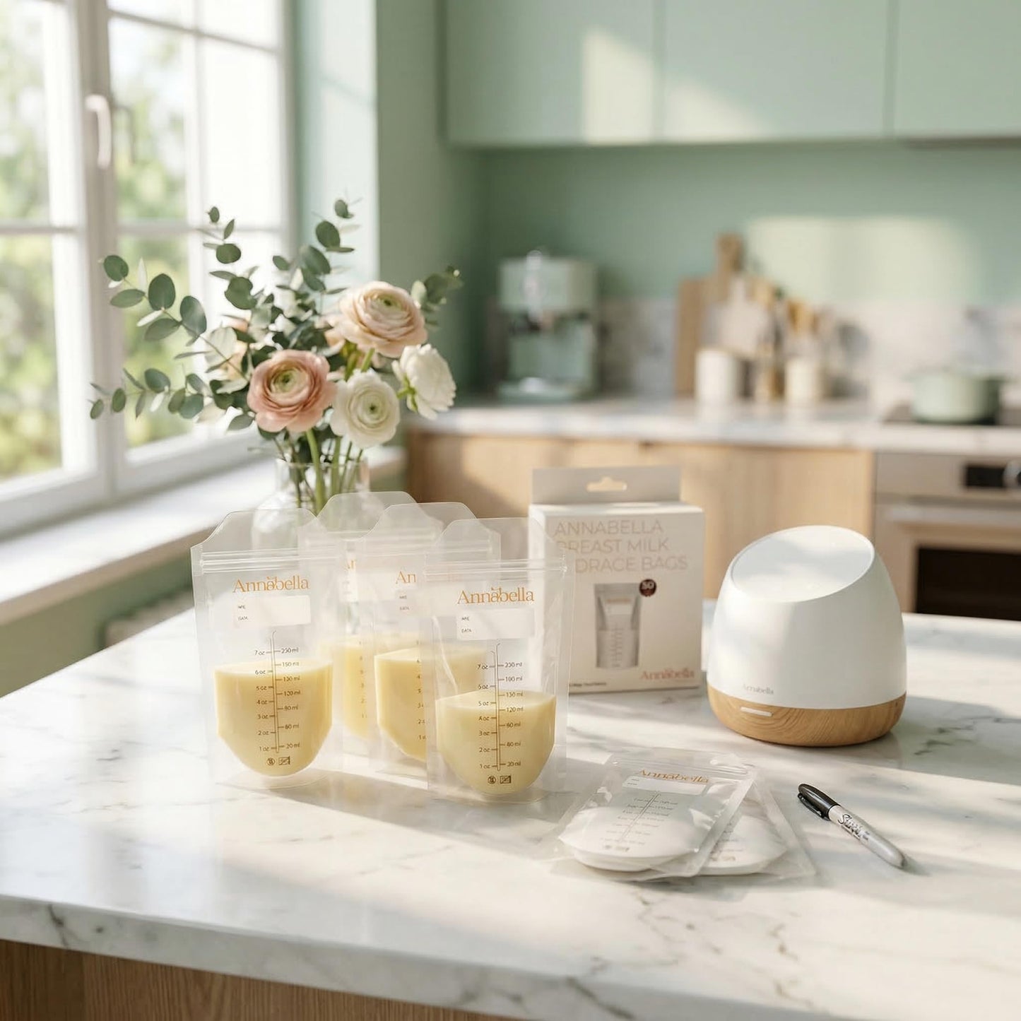 Annabella - 50 bolsas de almacenamiento de leche materna sin BPA, bolsas de leche de 200 ml para almacenamiento de leche materna, bolsas de almacenamiento de leche materna, bolsas de almacenamiento de