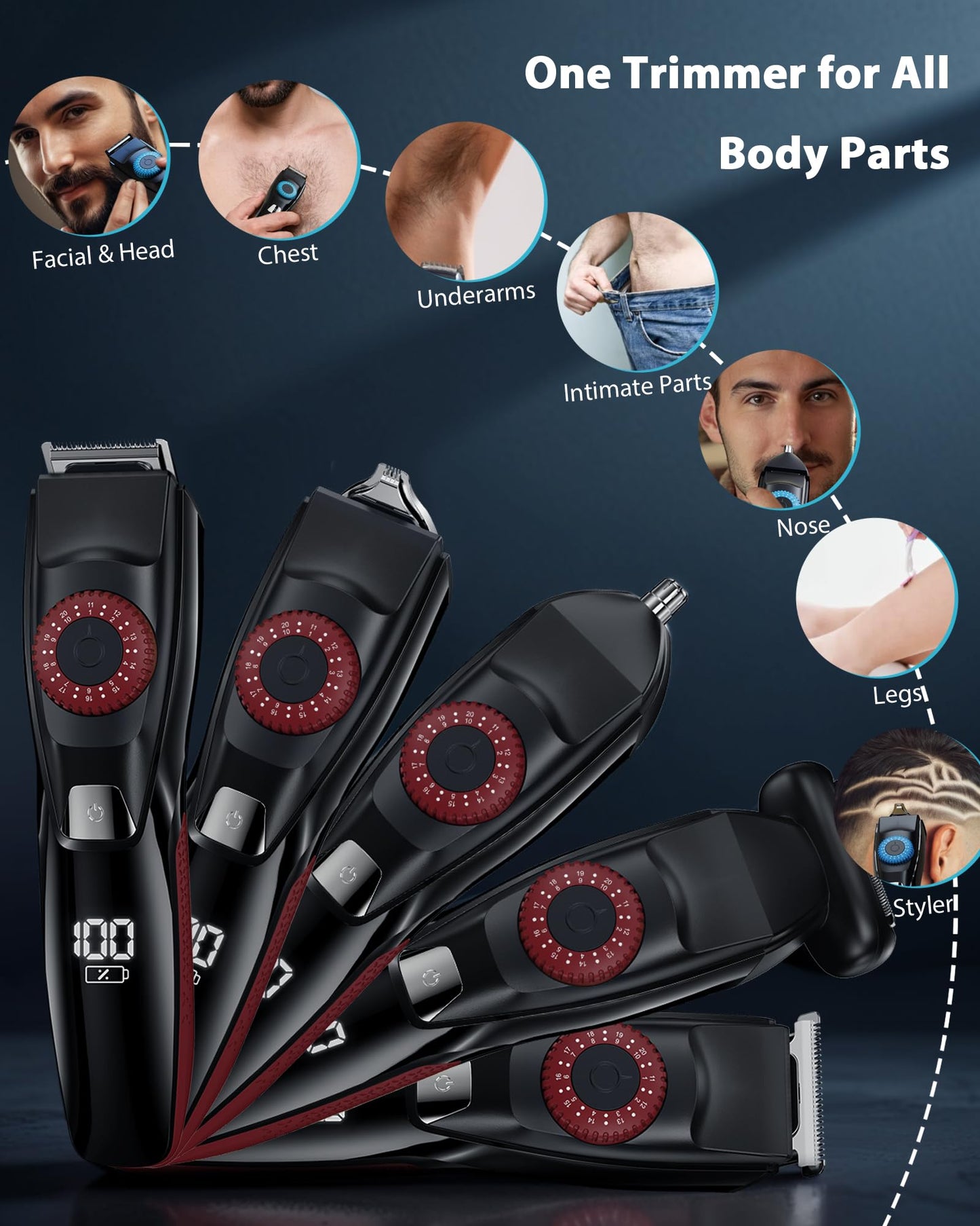 Voukad Recortadora Eléctrica De Precisión 40 Para Barba, Rostro, Bigote, Cuerpo Y Orejas. Kit De Aseo Impermeable Para Hombre.