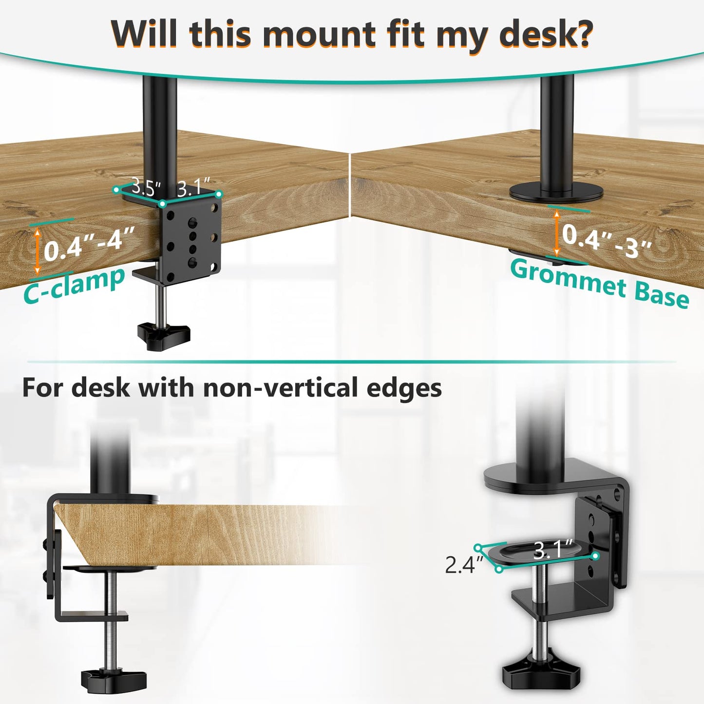 Soporte Doble Monitor WALI Negro Extra Alto con Brazo para Dos Monitores hasta 27 Pulgadas de 10 kg