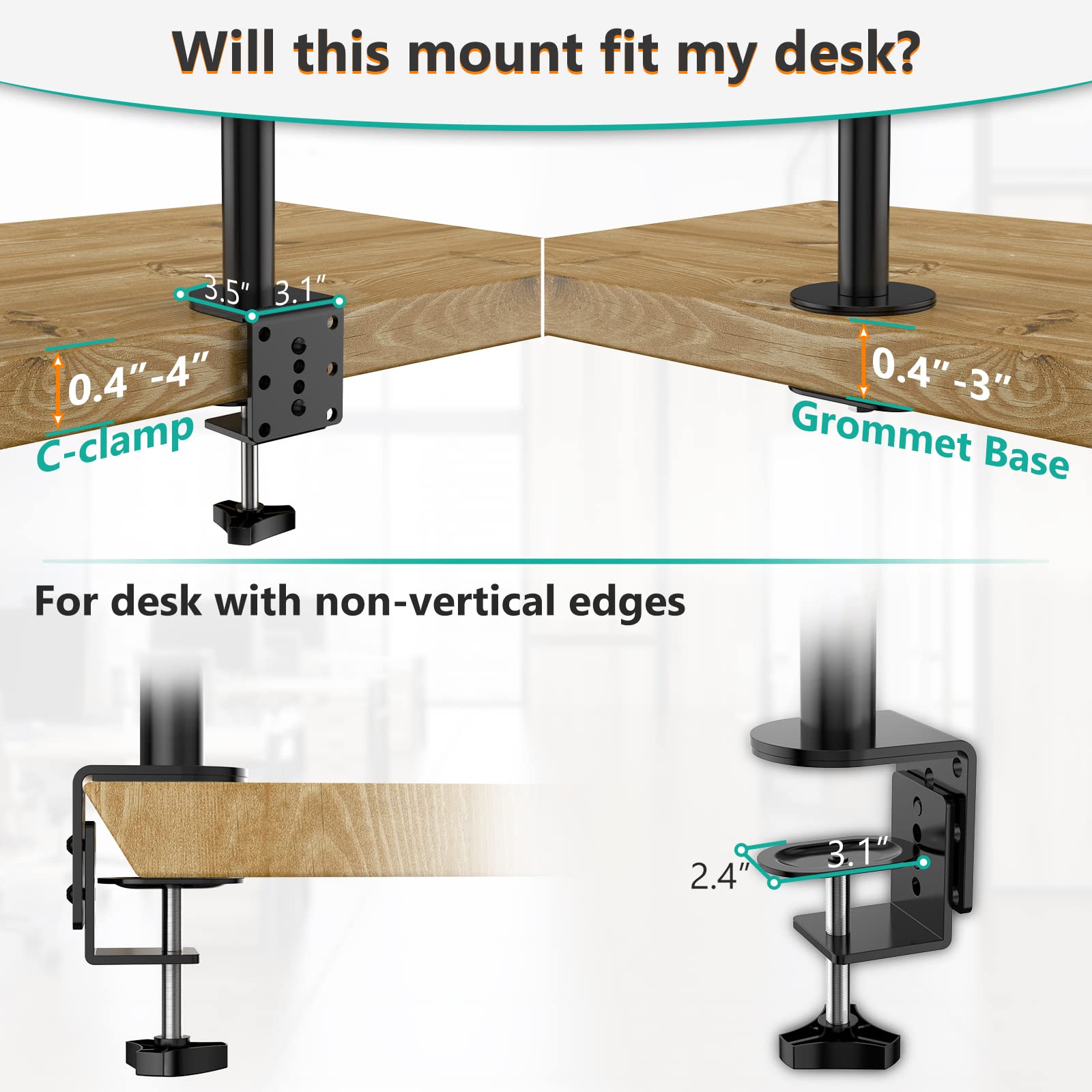 Soporte Doble Monitor WALI Negro Extra Alto con Brazo para Dos Monitores hasta 27 Pulgadas de 10 kg
