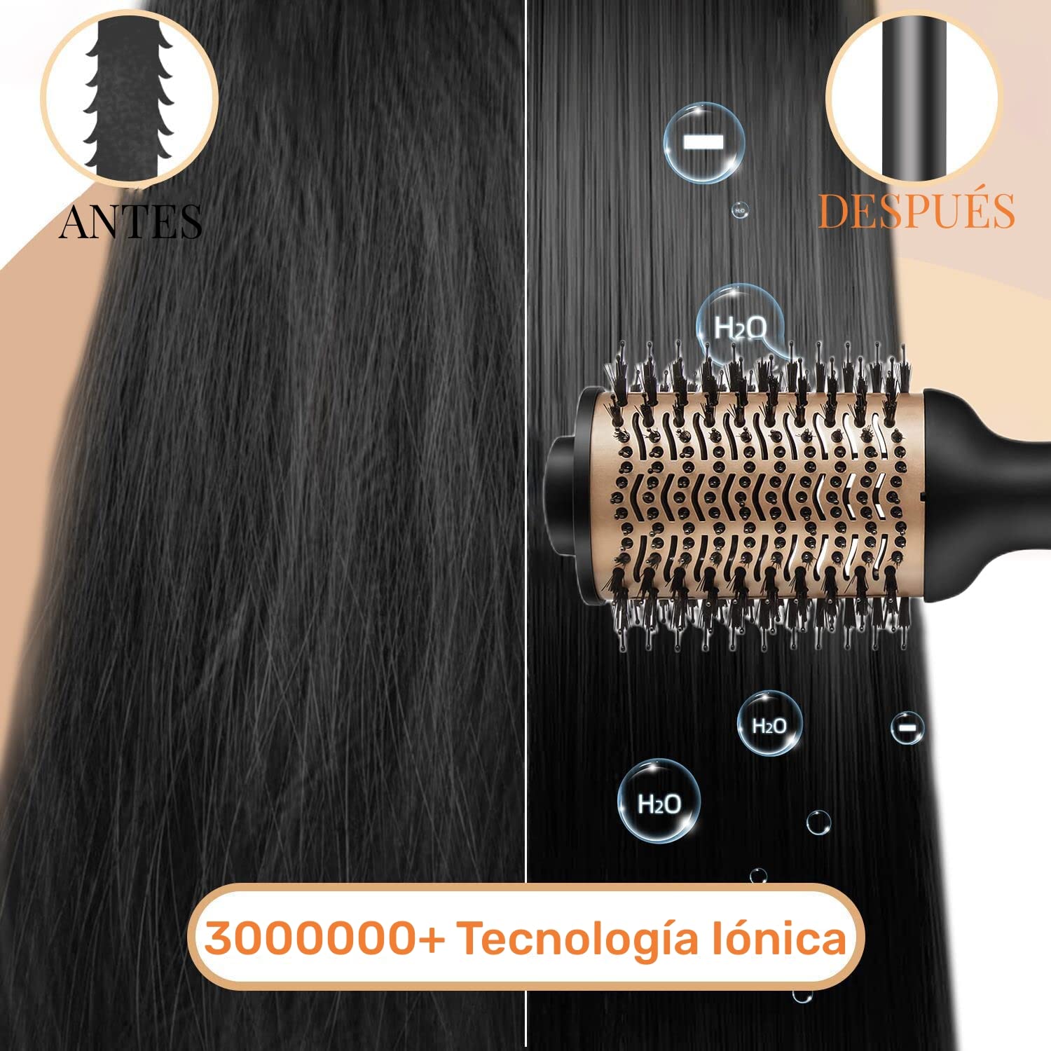 Cepillo Secador de Cabello Multifuncional, 4 en 1 Cepillo de Aire Caliente para Cabello y Voluminizador con Iones Negativos Antiencrespamiento para Secar, Alisar y Rizar | Cañón Cerámico de Titanio (Oro)