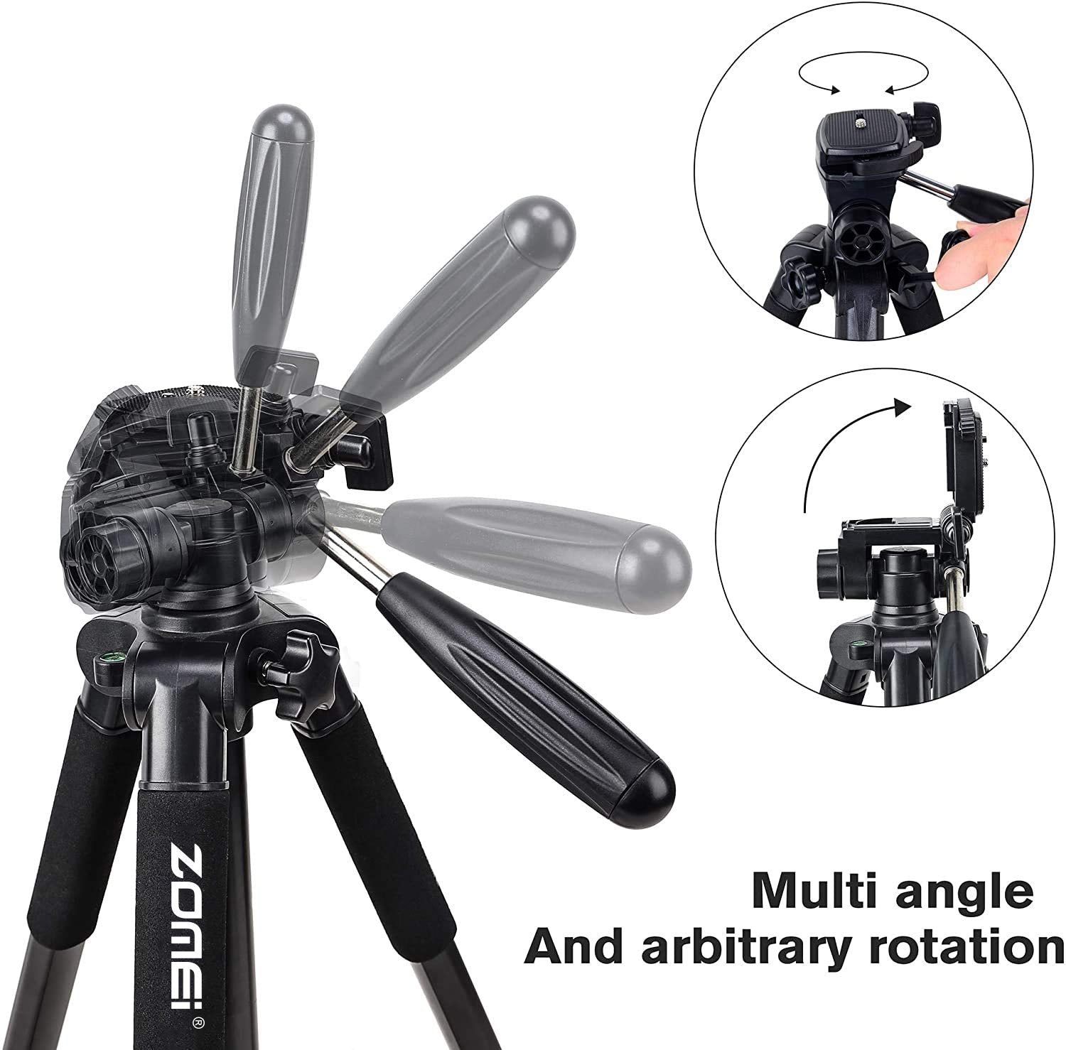 Trípode para Cámara ZOMEI Q111 Negro Profesional de Aluminio 55 Pulgadas para DSLR Canon Nikon Sony