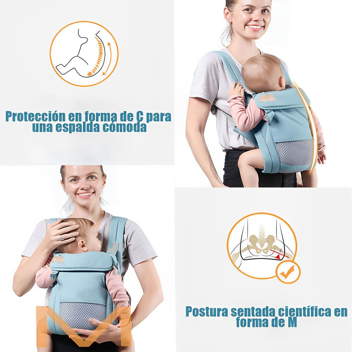 Cangurera para Bebe, Fular Ergonómico para Bebés de 0 a 36 Meses(Hasta 20 kg), Mochila Portabebés, Proteger la Cabeza, Portabebés de Algodón Ligero y Transpirable Ajustable