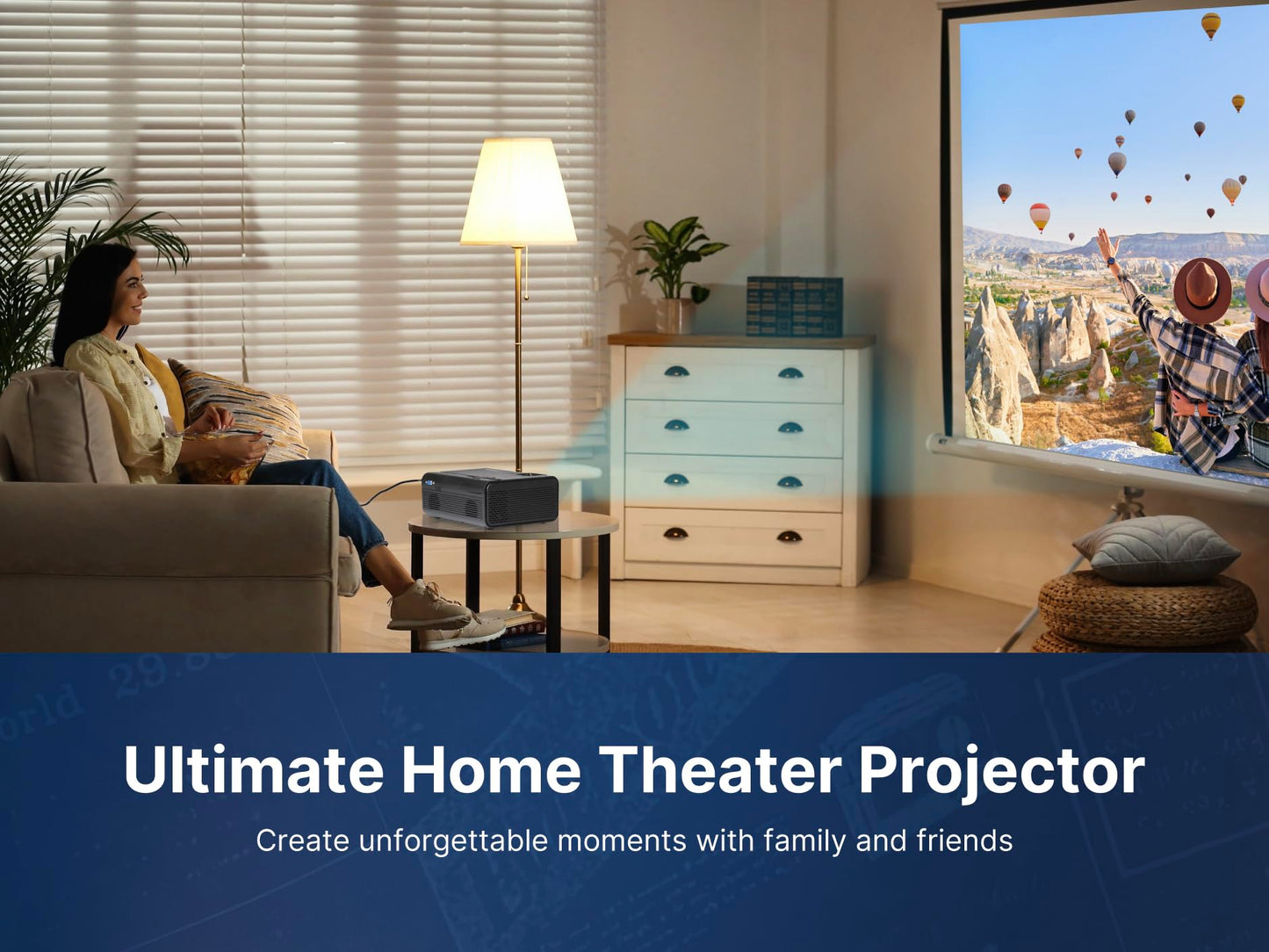 Emerson EVP-1000 Proyector LCD portátil de Cine en casa de 150 Pulgadas con entradas HDMI y USB, conectividad Bluetooth, Altavoz estéreo, Control Remoto, Ideal para Interiores y Exteriores