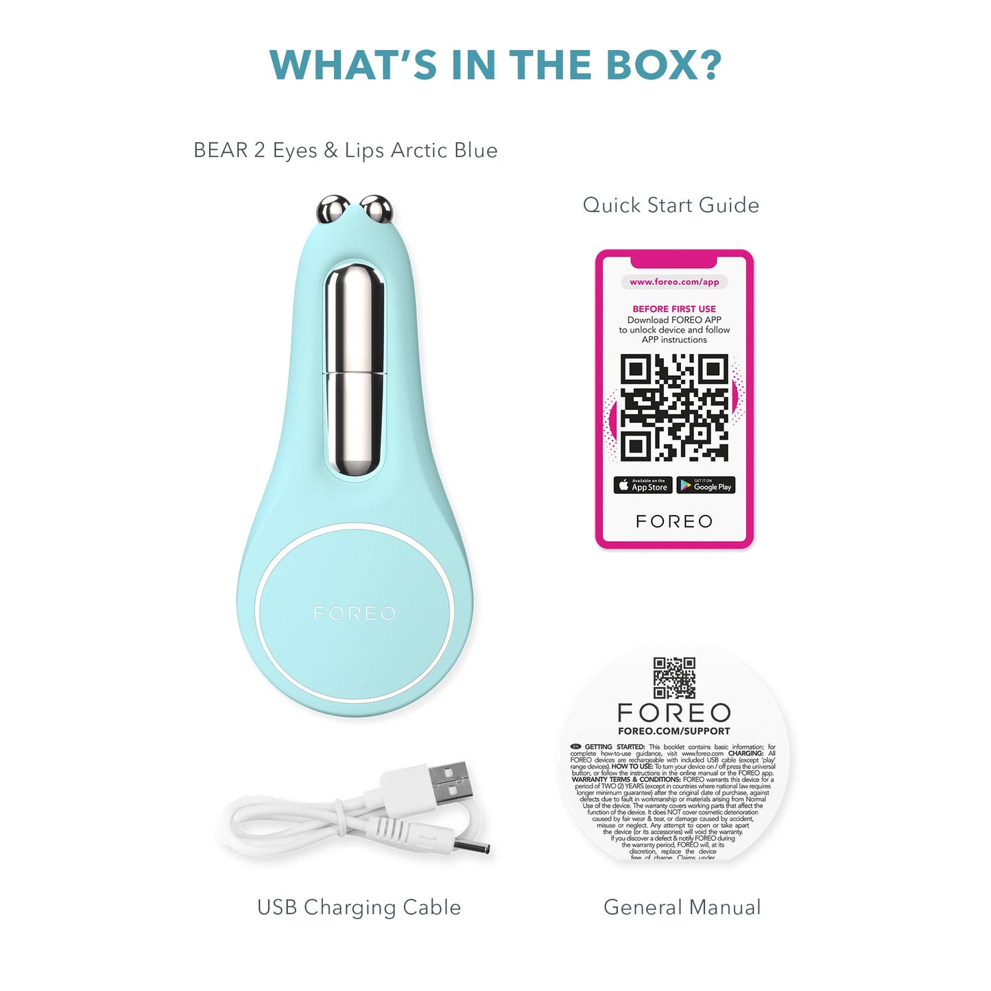 FOREO BEAR 2 Eyes & Lips - Masajeador facial reafirmante microcorrientes - Aparato radiofrecuencia facial - Masajeador ojos antiojeras - Tratamiento arrugas - Arctic Blue