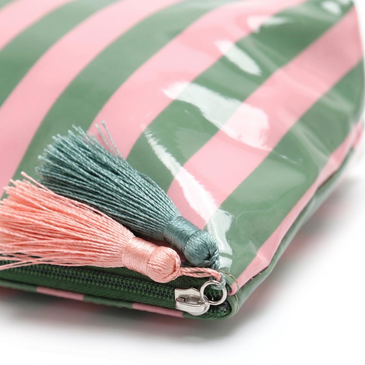 LDWZAX - Bolsa de maquillaje a rayas: bolsa impermeable para cosméticos con cierre, organizador de artículos de cambiador de viaje grande, lona y bolsa de PVC transparente para azulejos Mahjong (rosa