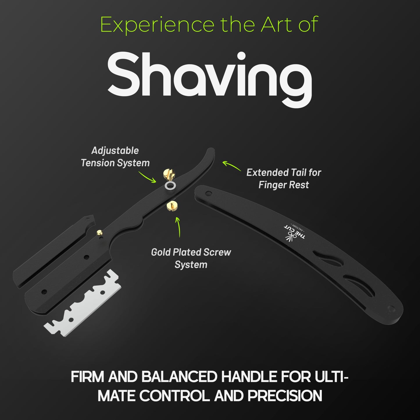 Navaja de afeitar recta The Cut Factory con paquete de navajas de afeitar de una sola hoja Platinum Treet para hombres - Navaja de afeitar de borde recto profesional para un afeitado apurado 100 por