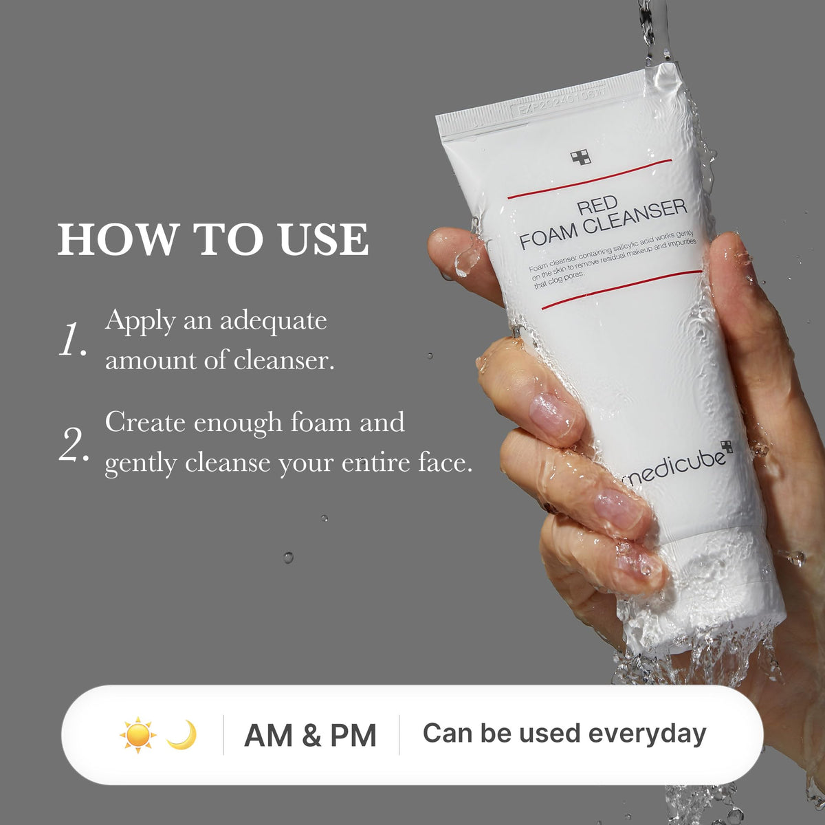 MEDICUBE Red Foam Cleanser 2020, Limpiador Facial Coreano en Espuma con Ácido Salicílico 0.45%, para Exceso de Grasa, Poros y Textura, 120 ml