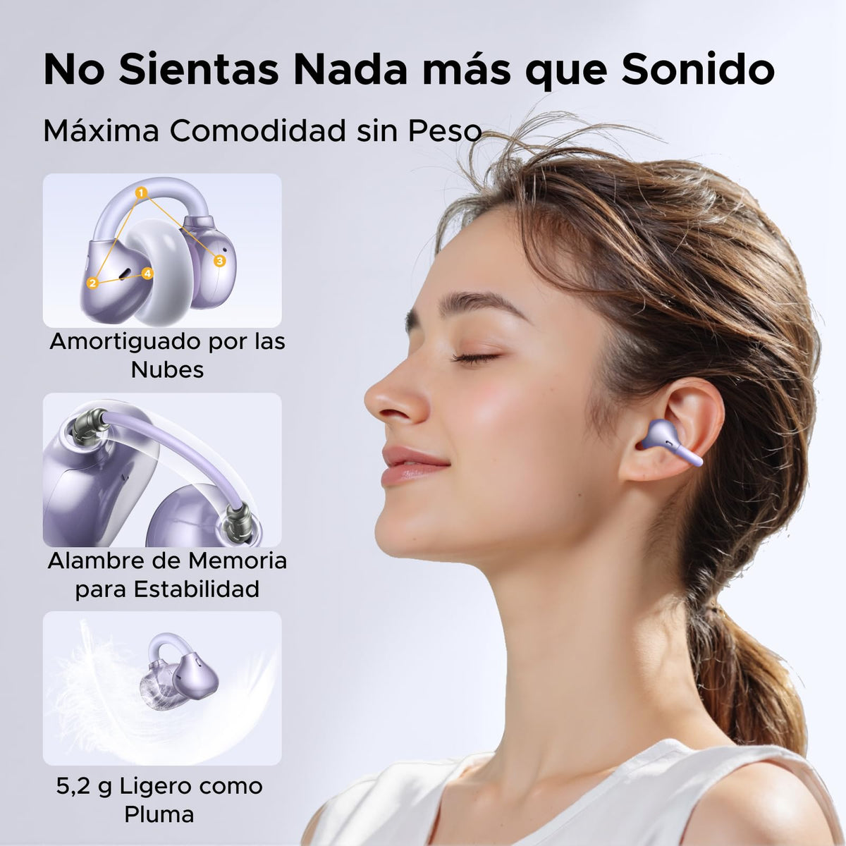 Audífonos Inalámbricos UGREEN Púrpura con 4 Micrófonos y Control por App para Deportes