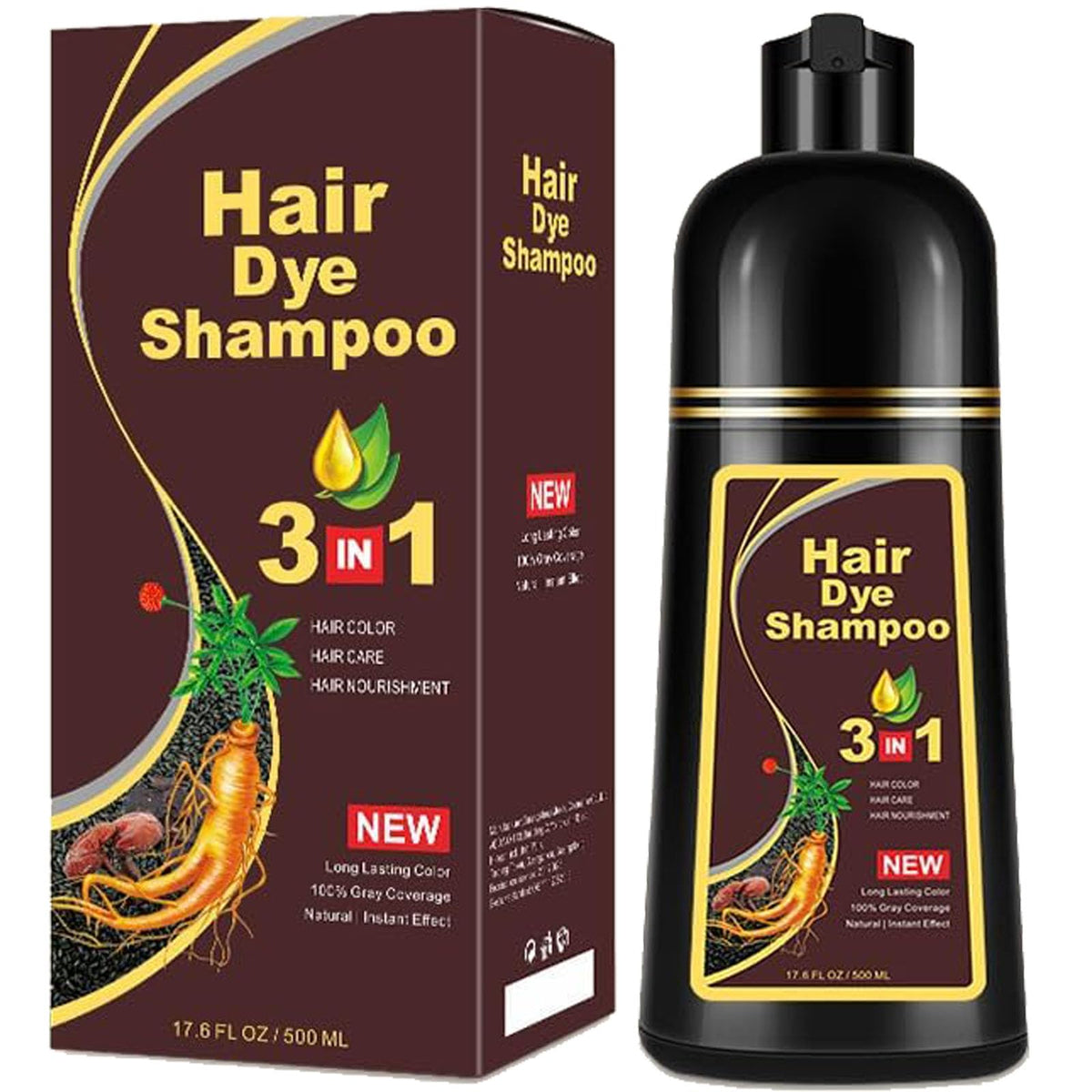 Champú Instant Hair Color para Cabello,hair dye shampoo,Champú Tinte Instantáneo 3 En 1 Fórmula Suave Que contiene Ingredientes Naturales,shampoo tinte, Adecuado Para HombresY mujeres (Marrón claro)