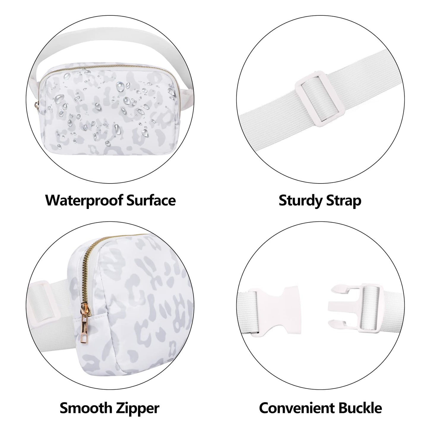 Riñonera VOROLO Leopardo Blanco con Correa Ajustable para Mujeres y Hombres