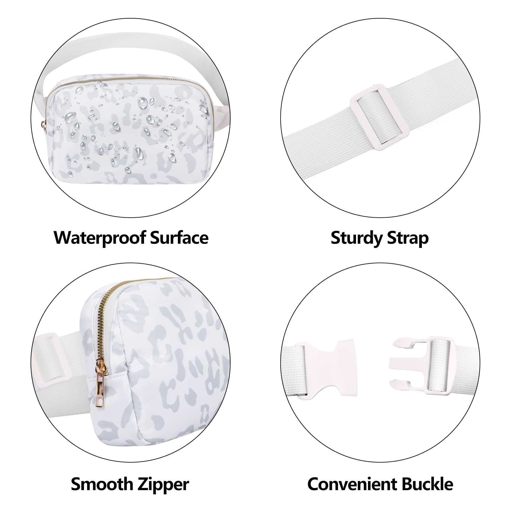 Riñonera VOROLO Leopardo Blanco con Correa Ajustable para Mujeres y Hombres