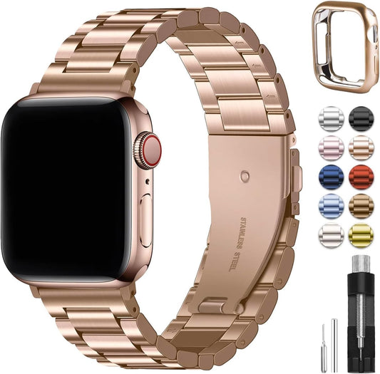 Fullmosa Correa Compatible Con Apple Watch 40mm 42mm（Series 10) 38mm 41mm,Pulsera Acero Inoxidable con Case Para iWatch SE/Series 10/9/8/7/6/5/4/3/2/1,40mm 38mm 41mm Rose Gold