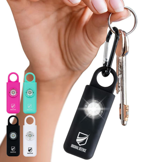 Alarma de Autodefensa Original Defense Negro con Sirena y Luz Estroboscópica para Mujer, Niños y Ancianos