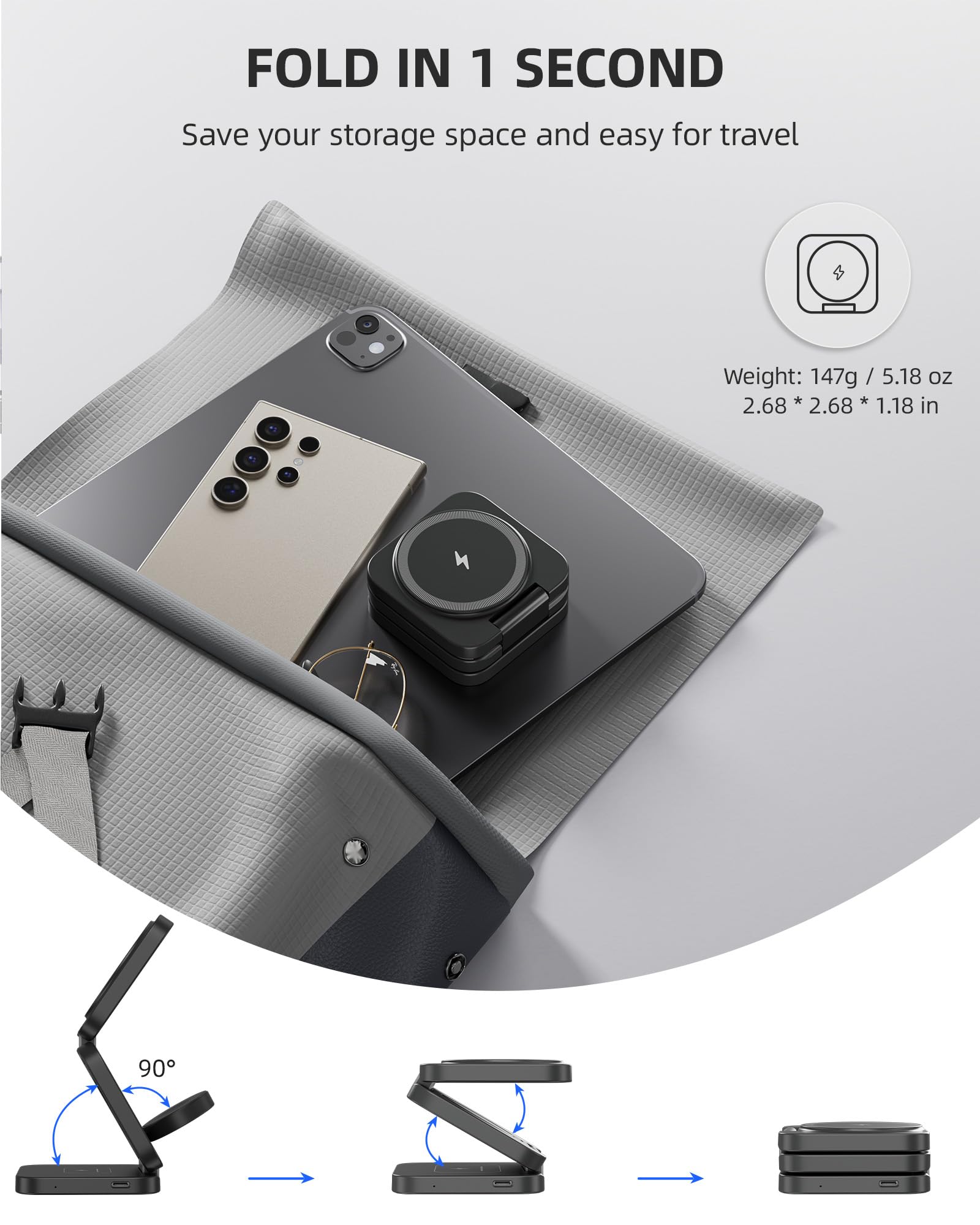 Estación de Carga Inalámbrica KU XIU Plegable Ultra Magnetic para Samsung Galaxy en Viajes
