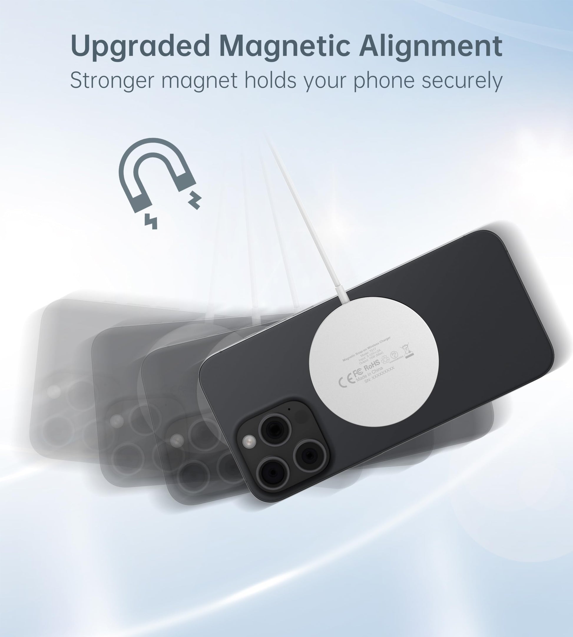 Cargador inalámbrico magnético para iPhone 15/14/13/12 – Cargador Mag + adaptador USB C de 20 W, soporte de carga inalámbrico rápido con cable USB-C de 5 pies para iPhone 15/14/13/12 Pro Max Plus Mini, cargador Mag-Safe