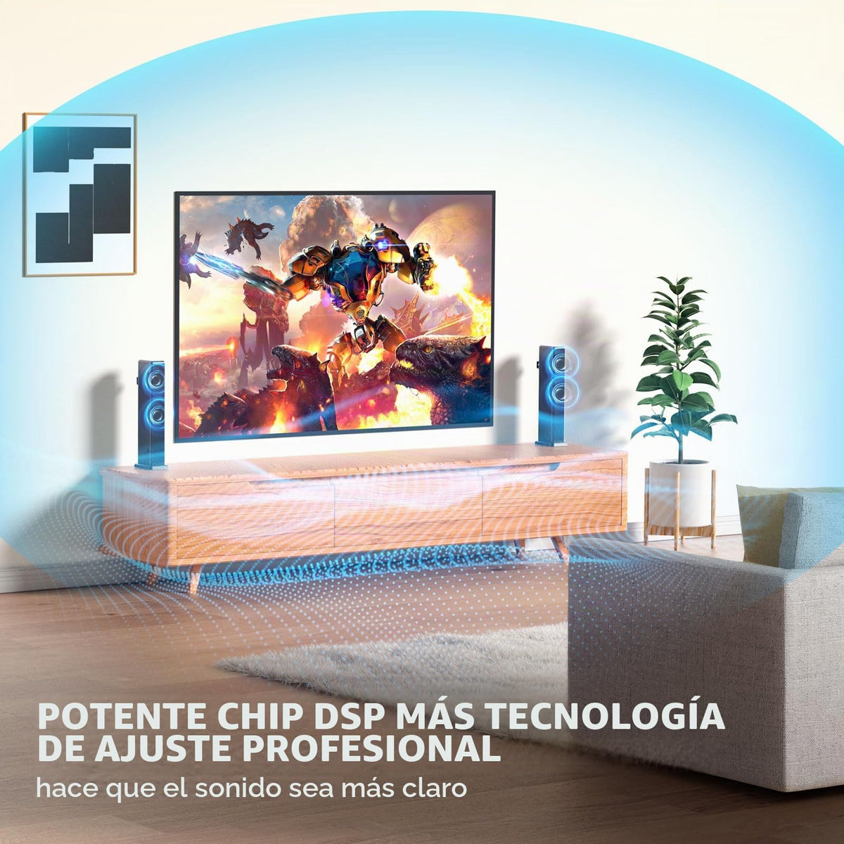 Barra de Sonido para Smart TV con Altavoz Bluetooth Desmontable y Graves Ajustables