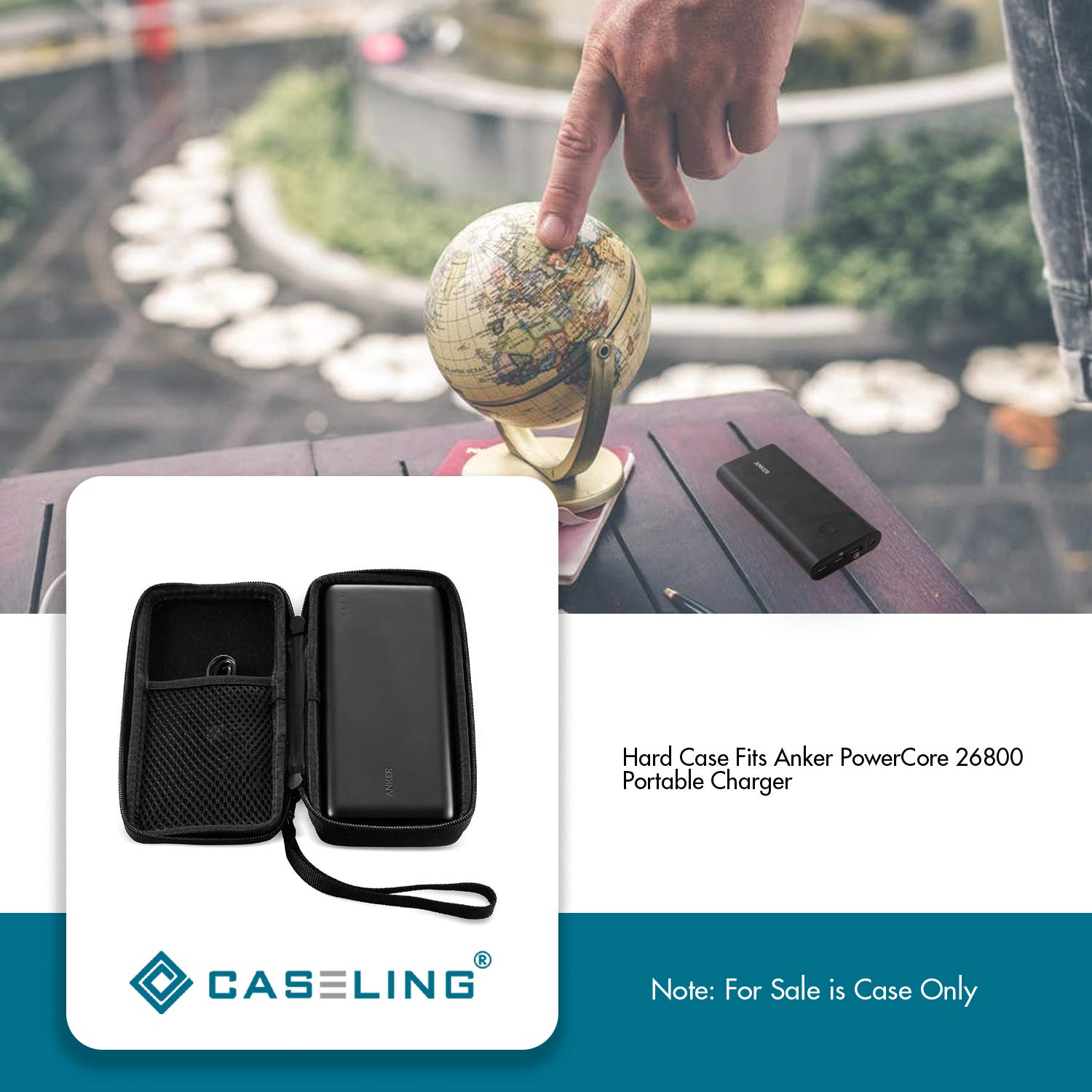 Carcasa Rígida Caseling Negra Compatible con Cargador Portátil Anker PowerCore 26800 para Viajes
