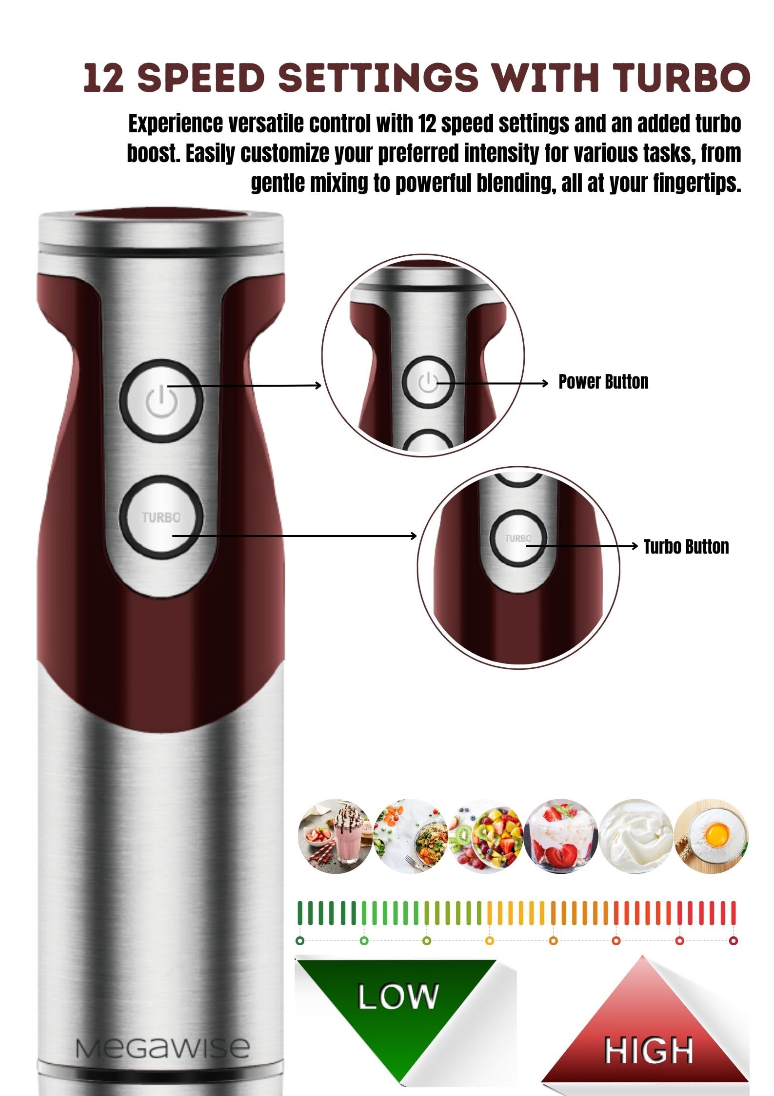 Batidora de Mano MegaWise Roja de Alto Rendimiento