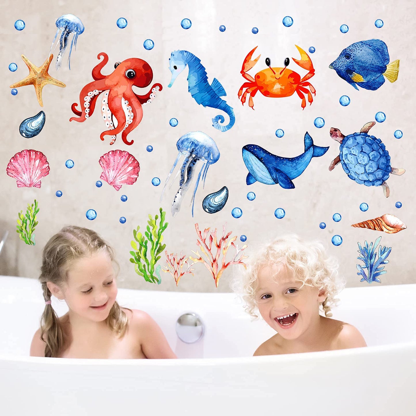97 piezas Brillan en la oscuridad Mar pared Calcomanía Pegatinas Oceano pared Calcomanías Impermeable Retirable Brillante Pegatina por Niños Cuarto Decoración (Azul)