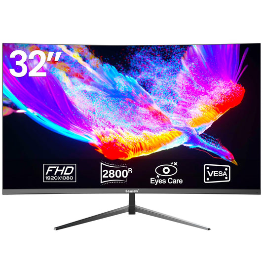 Gawfolk - Monitor Curvo de 32 Pulgadas, Marco Cero Ultrafino, Full HD 1440p, HDMI/VGA, para Oficina en Casa y Negocios