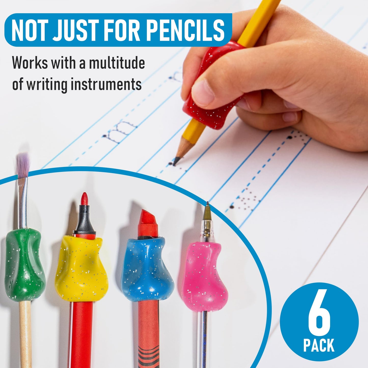 The Pencil Grip Original - Soporte ergonómico universal para escritura de derecha e izquierda, Escarcha, 6-ct