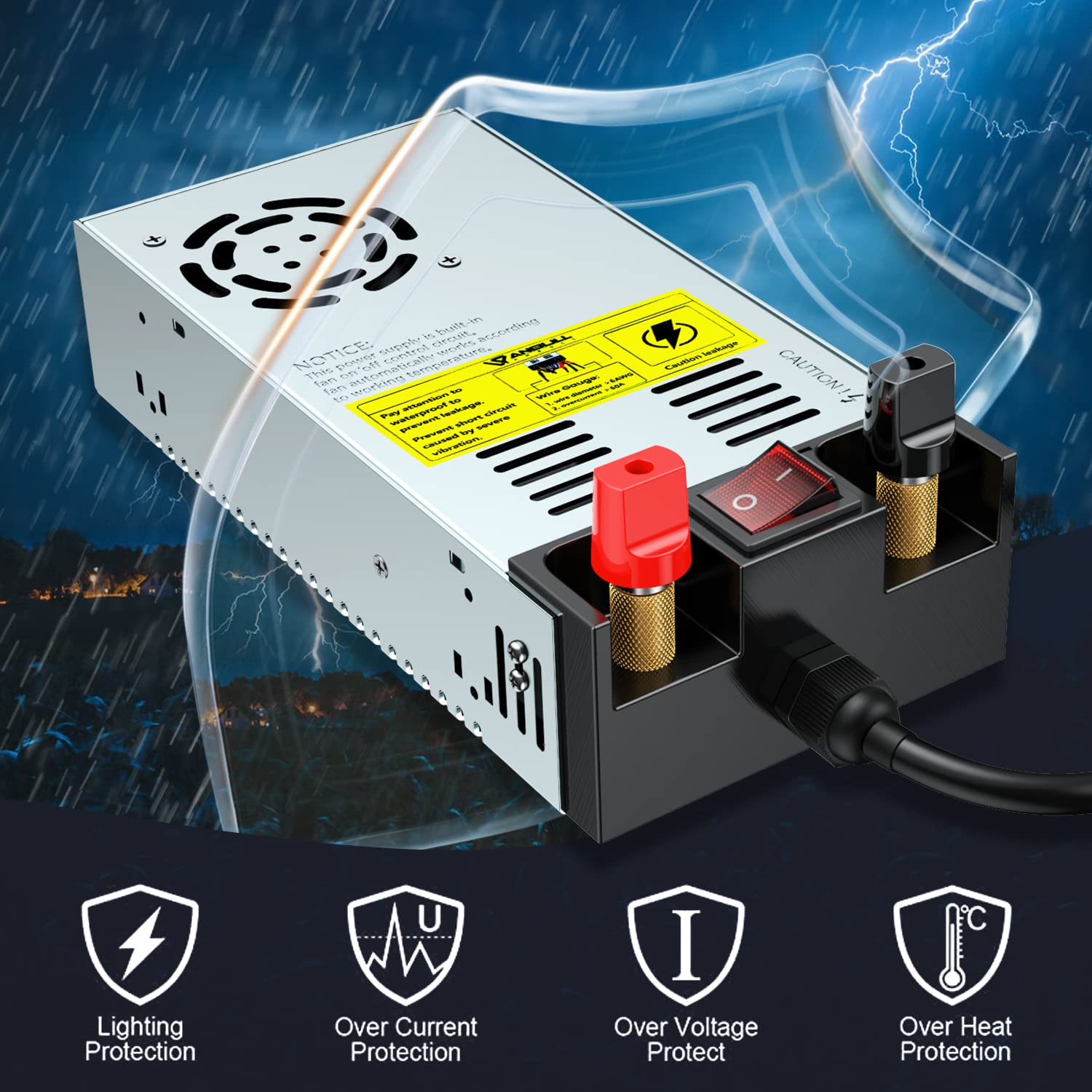 Convertidor Anbull 600W 50A con Interruptor de Encendido/Apagado