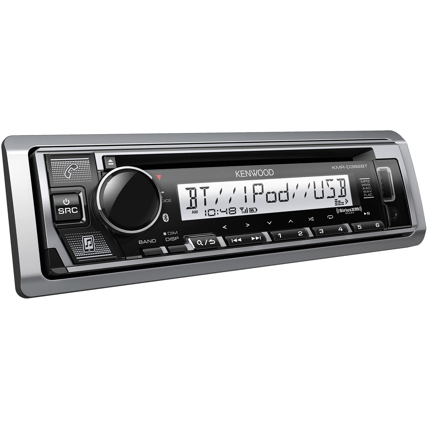 KENWOOD KMR-D382BT (50 W x 4 Ch) Unidad principal estéreo para coche/marino con Bluetooth, llamadas manos libres, reproductor de CD, USB, radio AM/FM, listo para SiriusXM, receptor de audio para todo