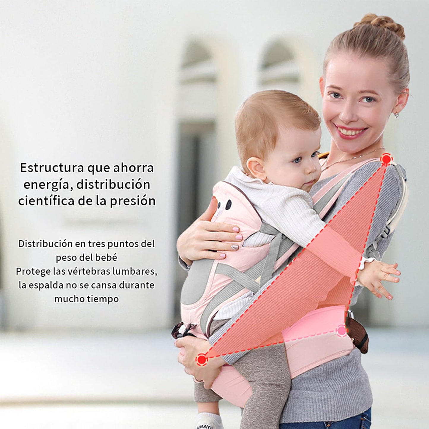 FINYQBET Cangurera Portabebé Mochila Multifuncional Con Asiento Bebé rosa，10 en 1 Portabebés Transpirable para Niños de 0 a 40 Meses, 25 kg Máx, con Bolsillos y Capucha