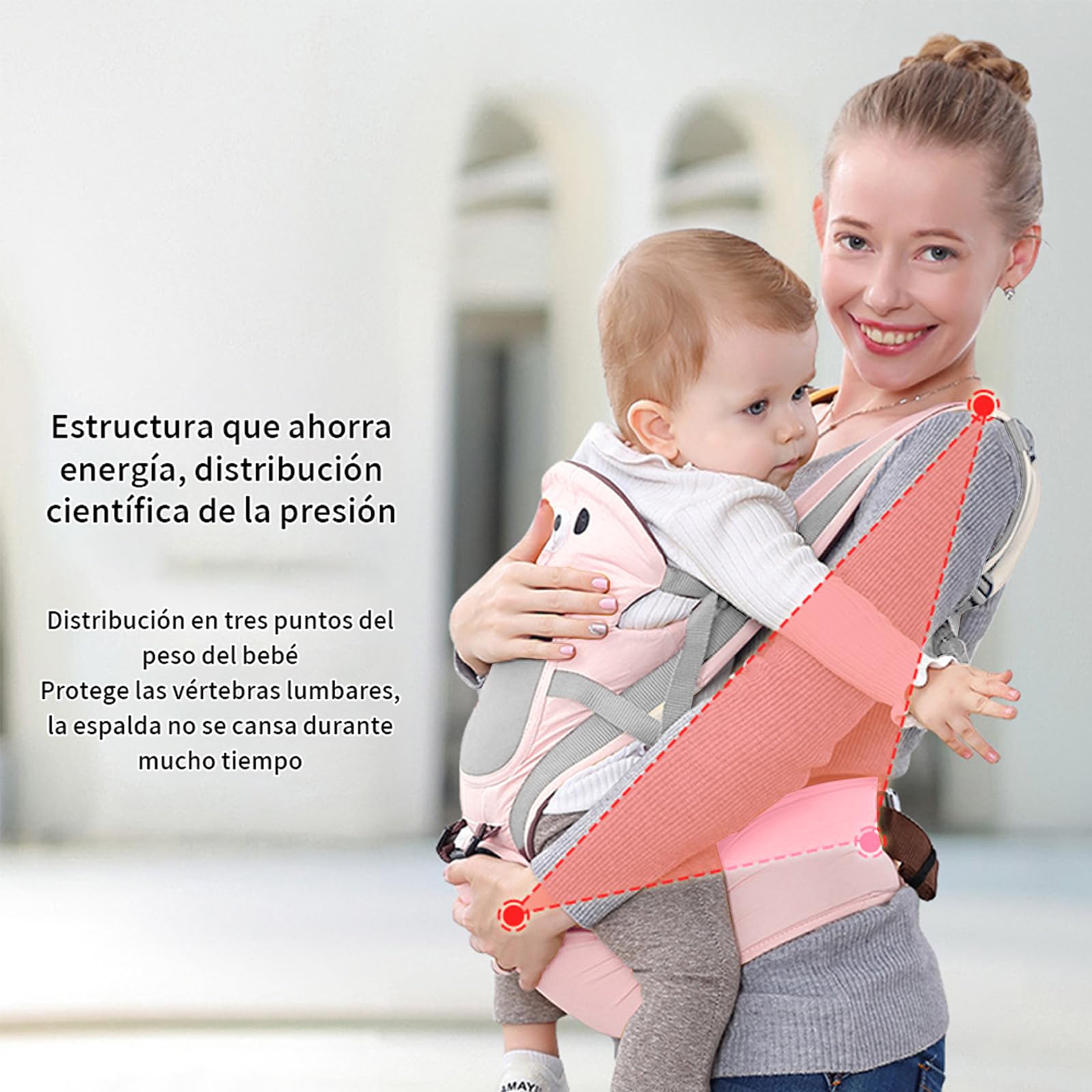 FINYQBET Cangurera Portabebé Mochila Multifuncional Con Asiento Bebé rosa，10 en 1 Portabebés Transpirable para Niños de 0 a 40 Meses, 25 kg Máx, con Bolsillos y Capucha