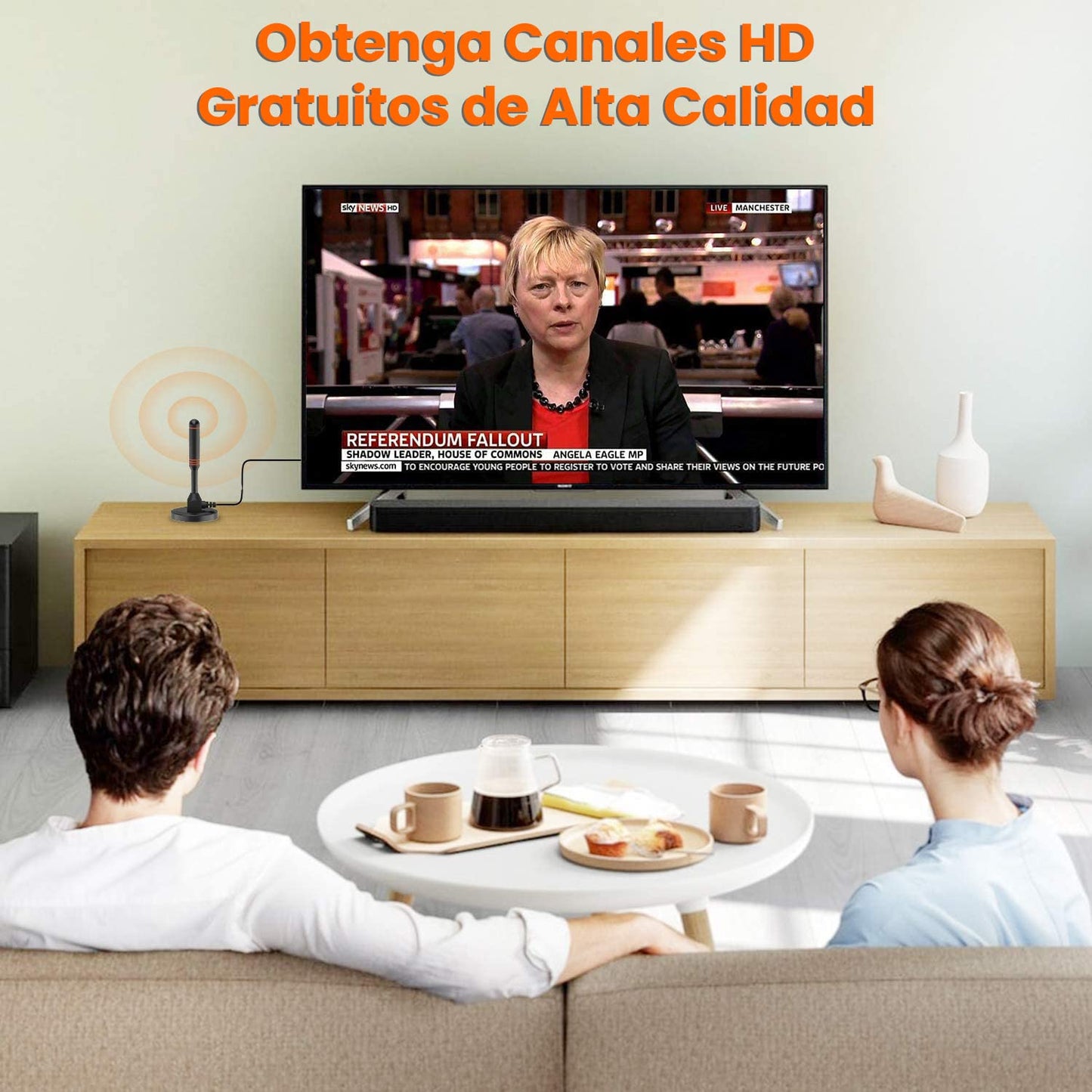 Antena de TV Digital - Antena de HDTV Interior con 2 Amplificador de señal Inteligente - Smart Antena de TV Digital para Interiores Canales de TV 1080P 4K Gratuitos - Cable Coaxial Premium de 16ft