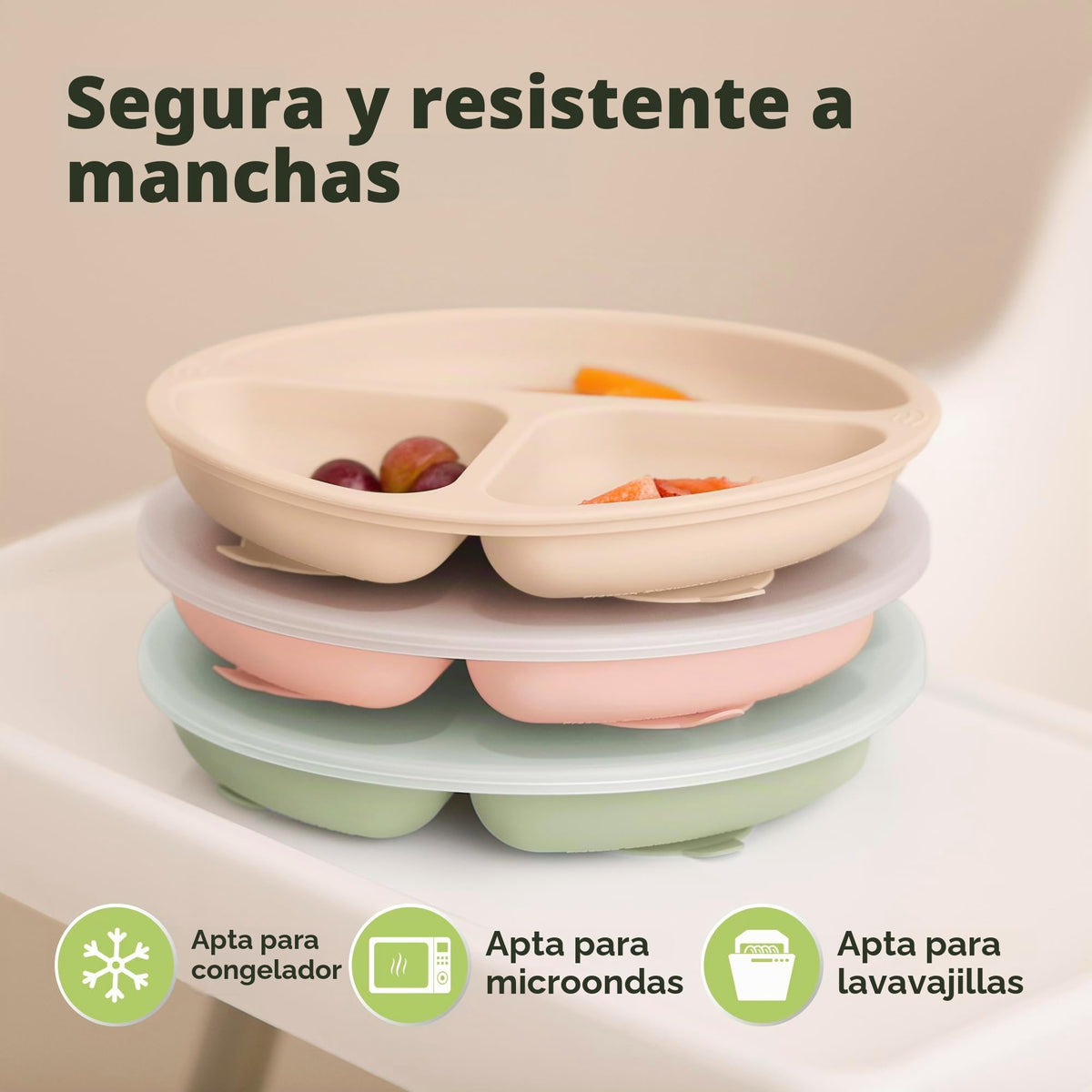 KeaBabys Placas de succión con tapa para bebé, paquete de 3 placas de succión 100% de silicona para bebés, niños, placas para bebés con succión, tapa, sin BPA, microondas (Amaze)