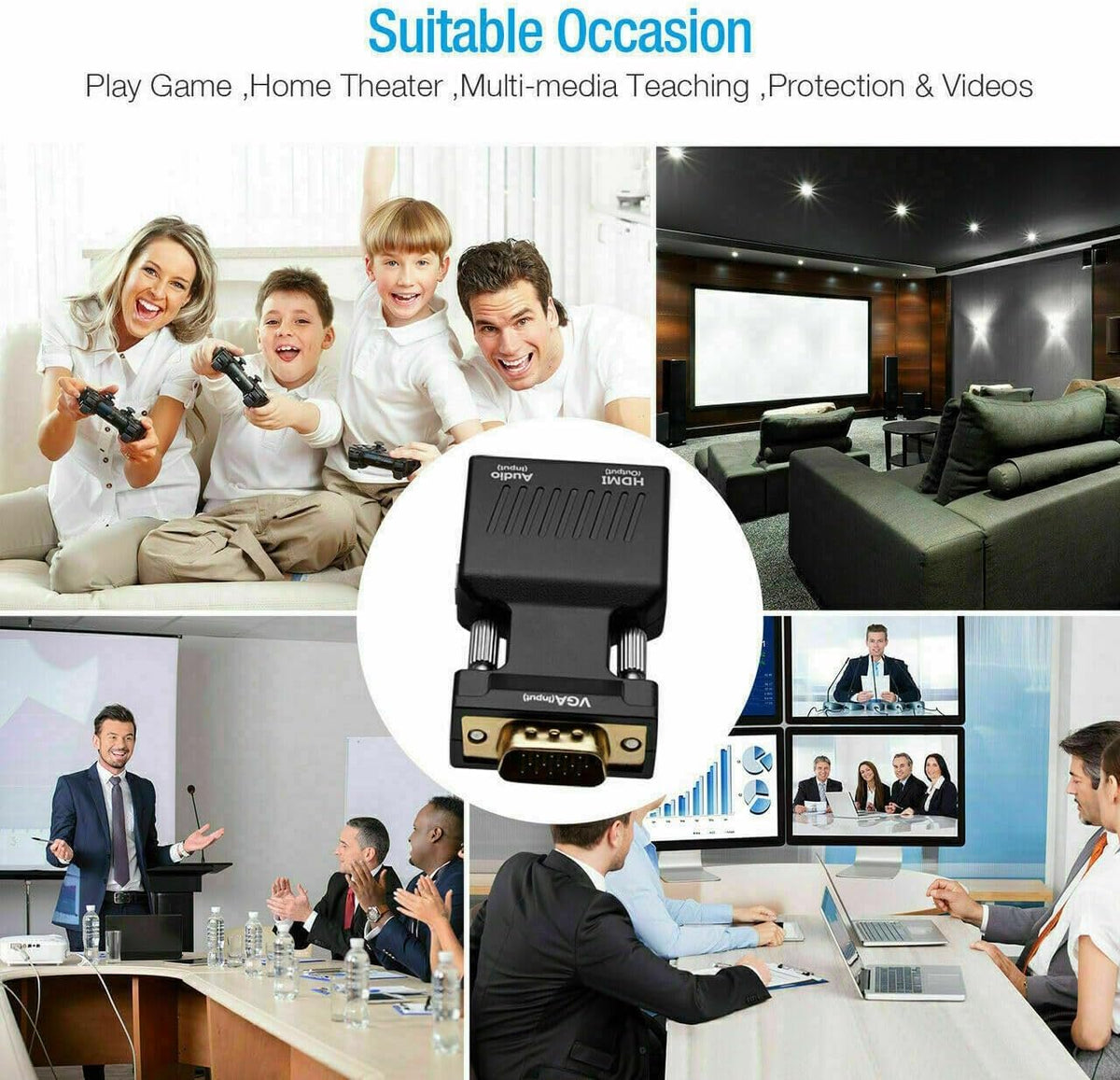 Adaptador Convertidor VGA a HDMI SGElectronix Negro con Audio 1080p para PC a Televisión o Monitor
