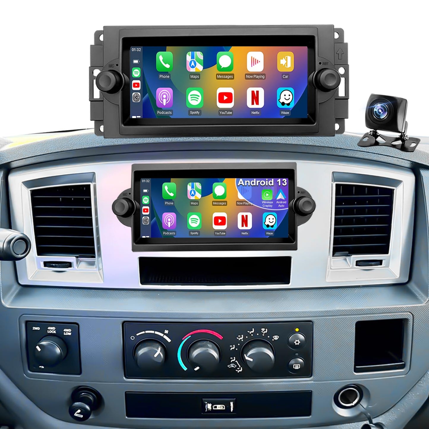 Radio de coche 5GWiFi para Dodge Ram 1500/2500/3500 2006-2008, Durango Charger 2005-2007, Jeep Grand Cherokee 2005-2007, Commander 2006-2010, visualización táctil estéreo inalámbrico Carplay Android