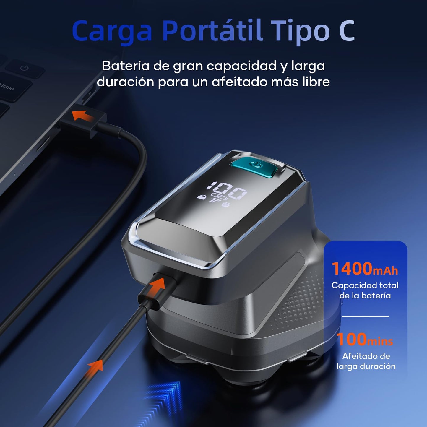kensen Afeitadora Cabeza Hombre, Maquina Afeitar Hombre para Calvo, 7D Cabezales Maquina para Afeitar Cabeza en Seco y Húmedo con Pantalla LED, 100 mins Uso, IPX6 Impermeable, USB-C, 8100/8500RPM