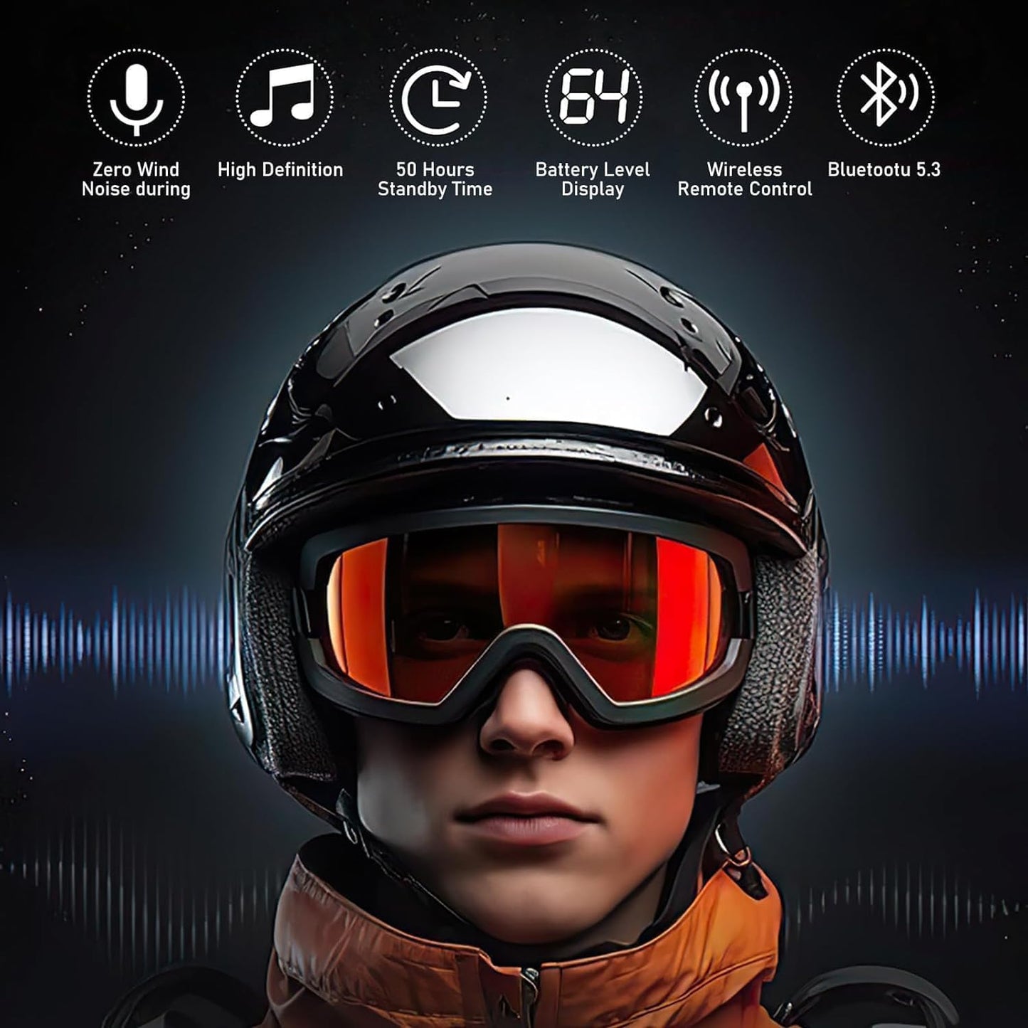 OBEST Auricular Bluetooth para Motocicleta, Altavoz Bluetooth para Casco con Pantalla LED, Impermeable Auriculares Bluetooth inalámbricos para Esquiar, 1900mAh, Micrófono Integrado para Llamadas