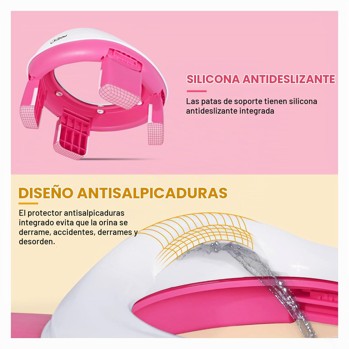 Orzbow - Asiento de inodoro portátil para niños pequeños con bolsa de almacenamiento, silla plegable para orinal con 40 bolsas de viaje, desmontable para bebé con protector contra salpicaduras para