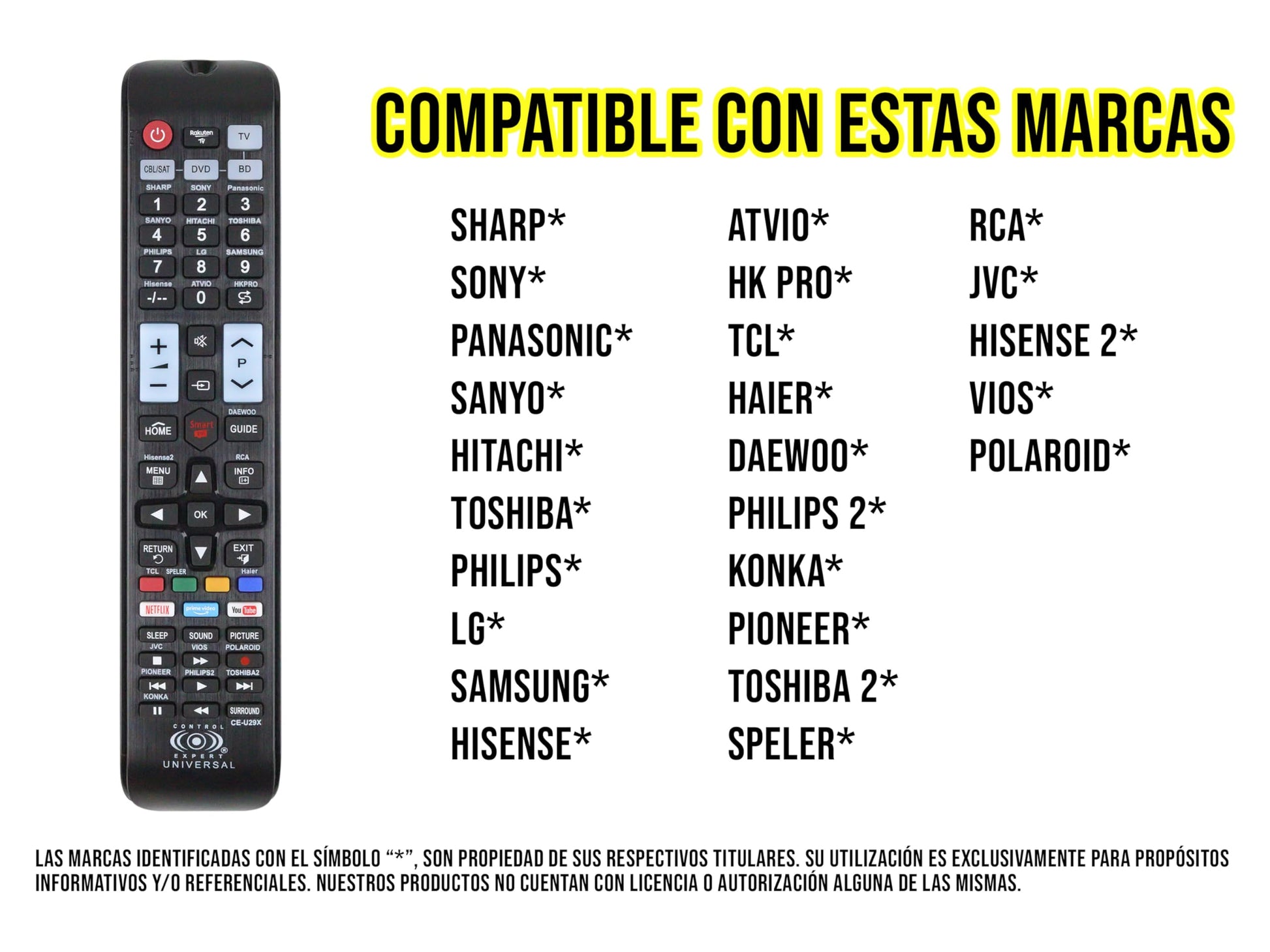 CONTROL EXPERT Control Universal para Pantalla Compatible con atvio, vios, jvc, hkpro, RCA