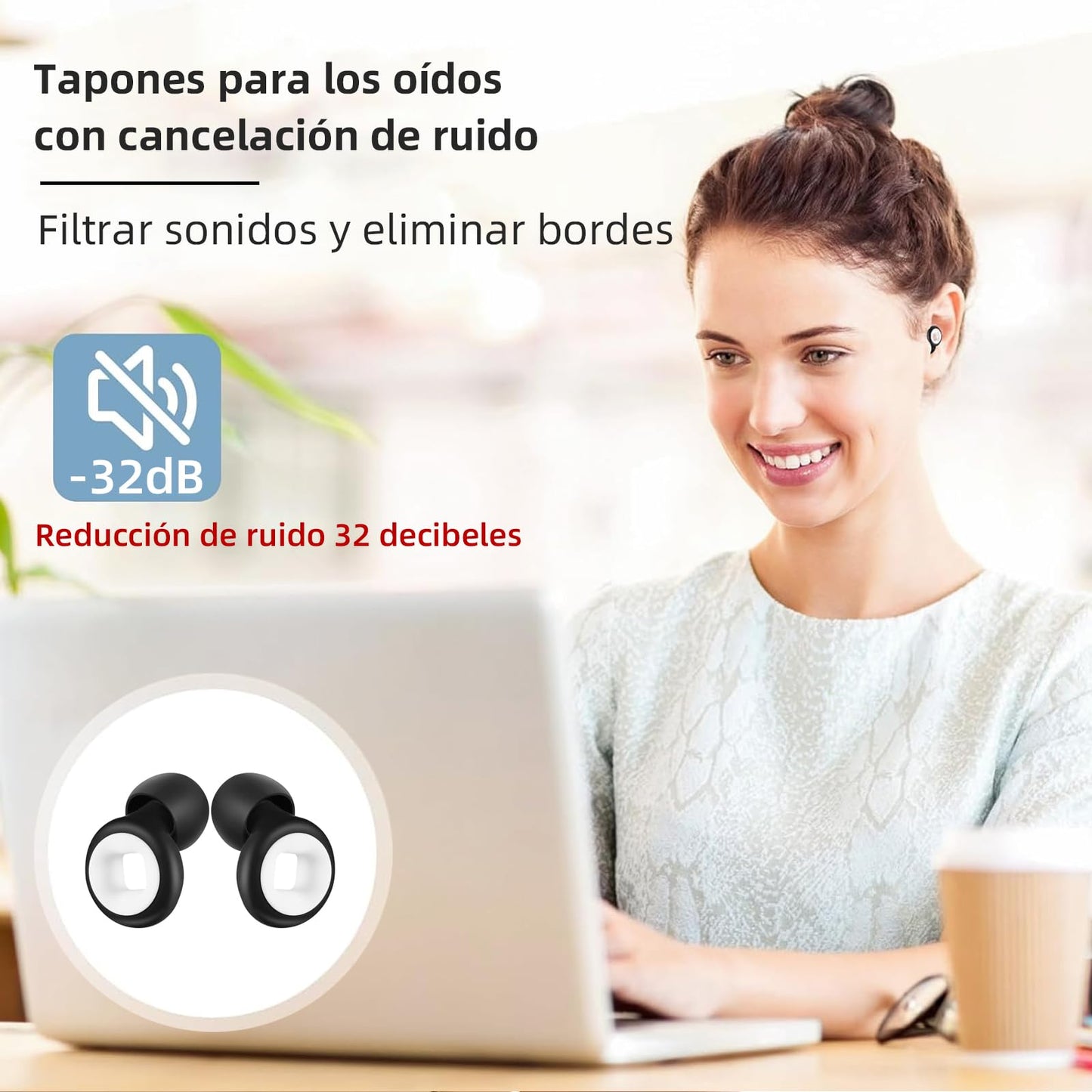 Tapones de Oídos Reutilizables SNR 32 dB Protectores Auditivos para Dormir y Concierto para Alta Concentración