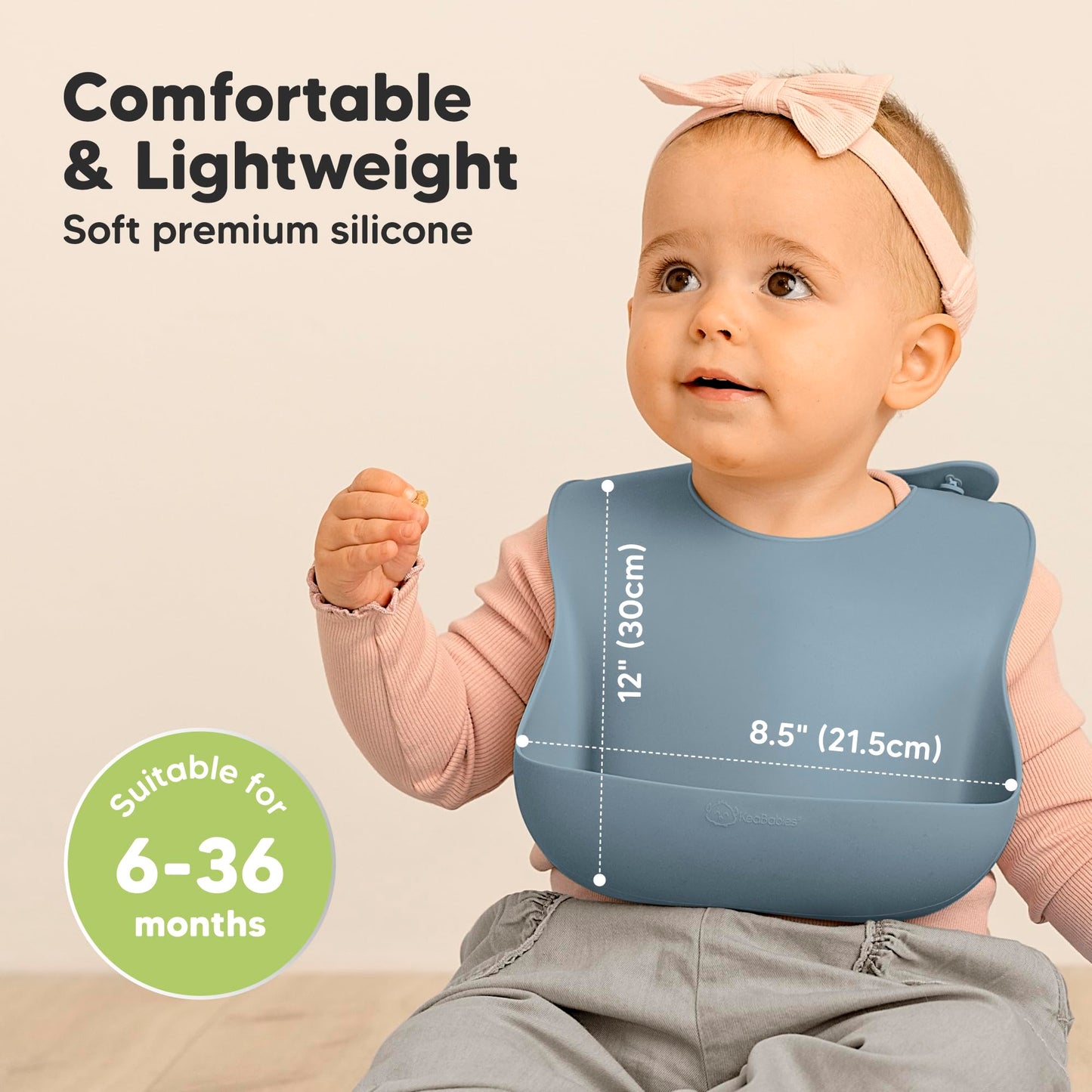 KeaBabies - Paquete de 2 baberos de silicona de grado alimenticio resistentes para bebés, niñas, niños, gran colector de alimentos, limpiar y poner fácilmente, esenciales de alimentación para niños