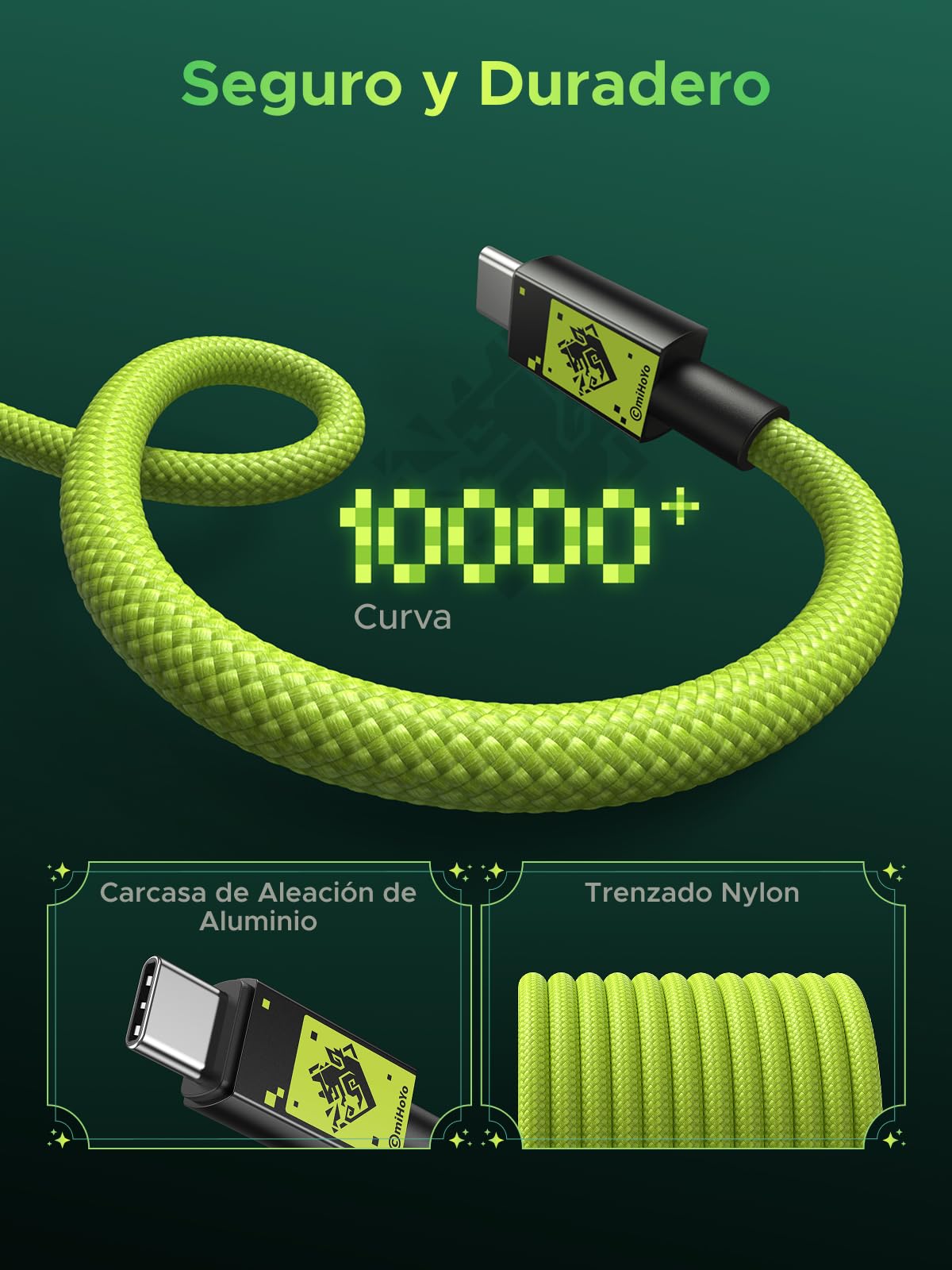 Cable USB C UGREEN 100W Rojo Carga Rápida PD3.0 1M Edición Genshin Impact Compatible con MacBook Dell iPad iPhone y Galaxy