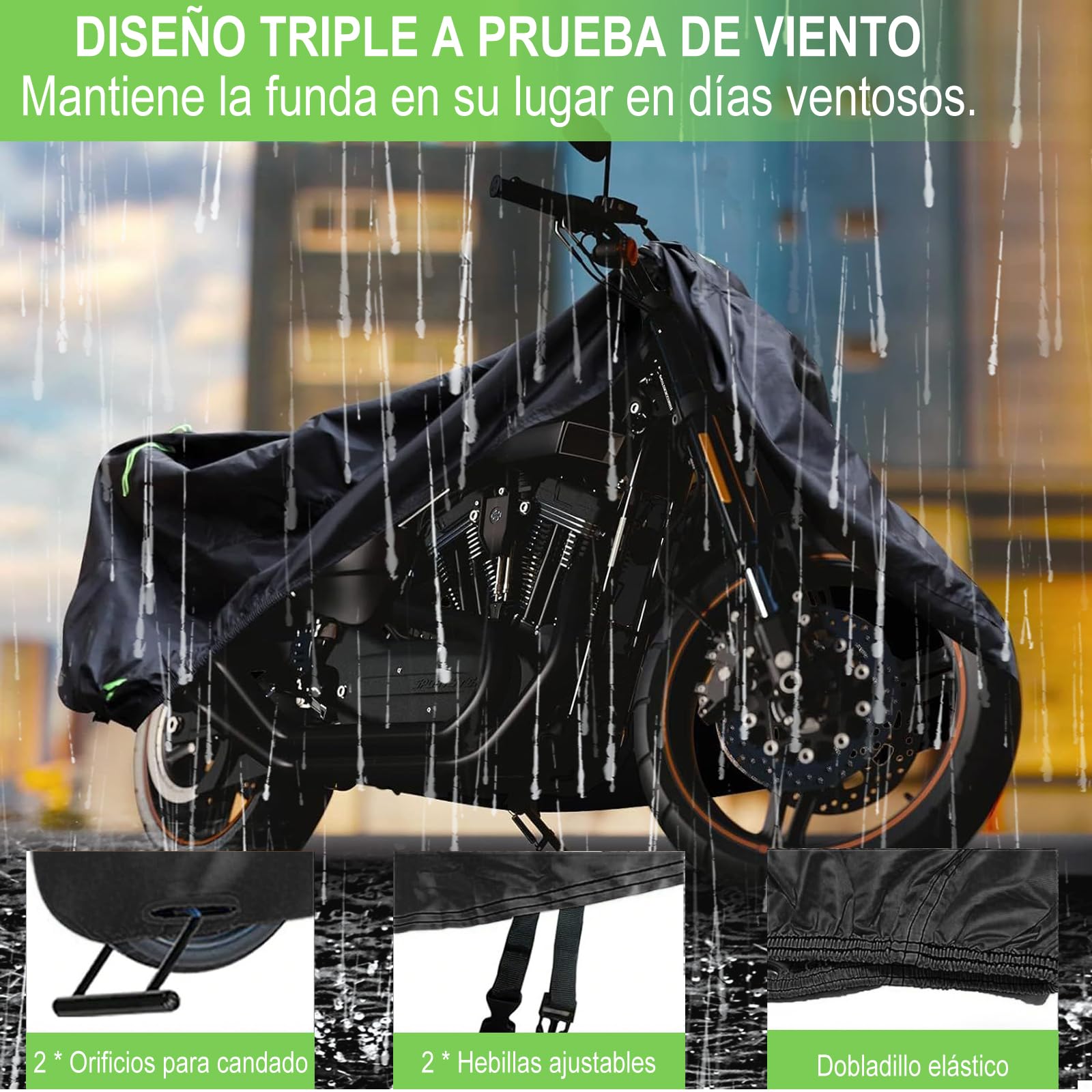 Cubierta Impermeable para Motocicletas, 190T Tela Oxford Cubierta de Bicicleta, Protección contra el Polvo, Lluvia y Clima, 2 Lock-Holes&3 Tiras Reflectantes, para Moto Exterior Interior y Bicicleta